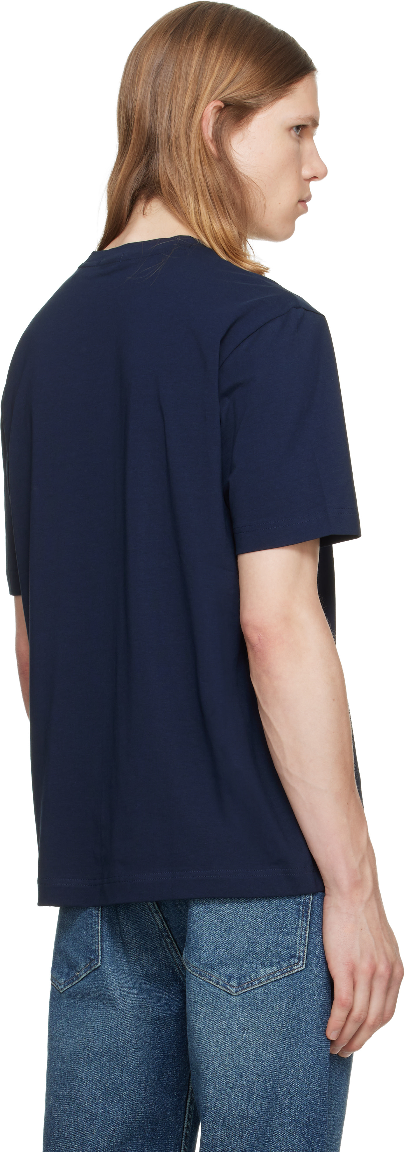 BOSS - Navy Stretch-Cotton Contrast Logo T-shirt