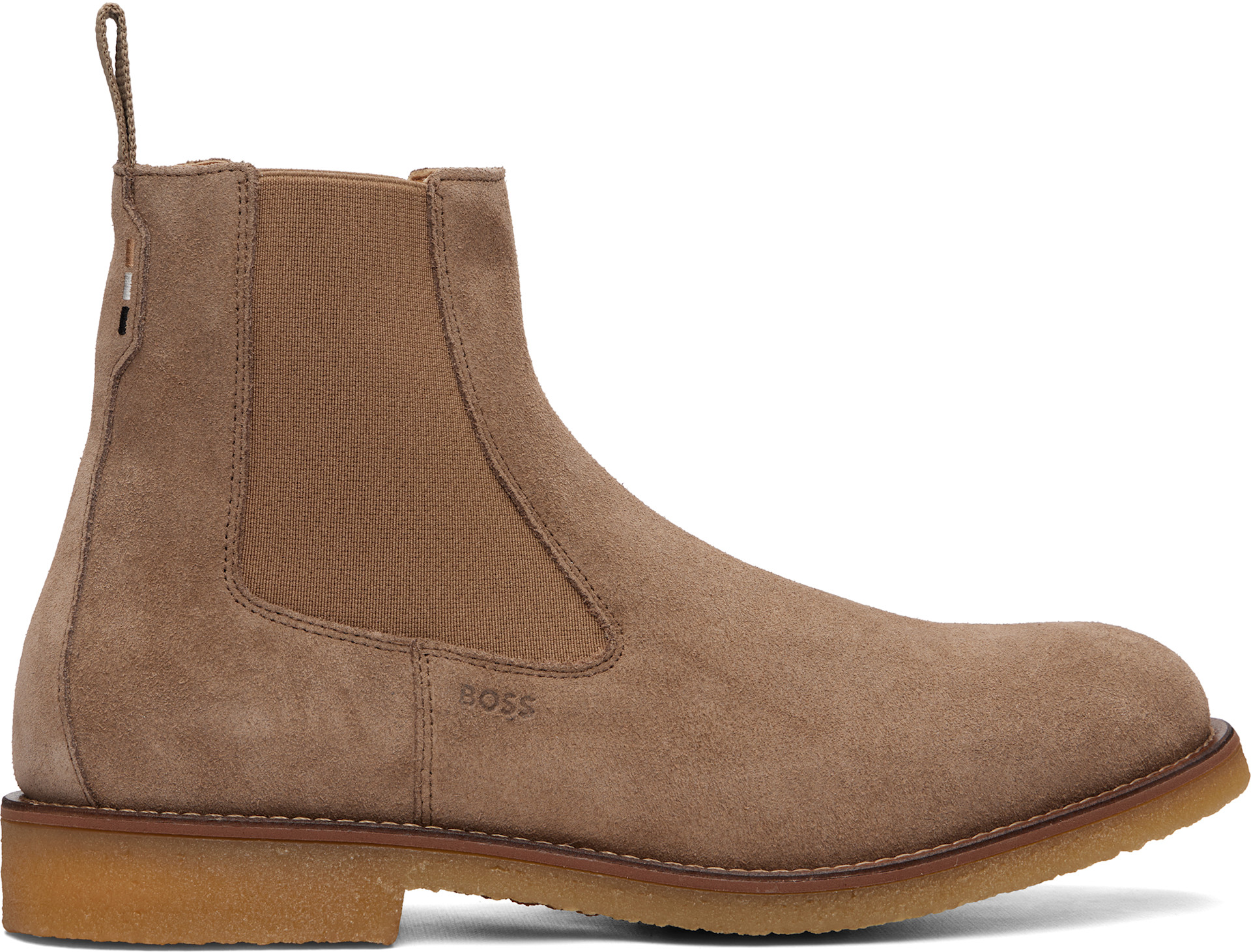 BOSS: ベージュ Signature-Stripe Stitching スエード チェルシー