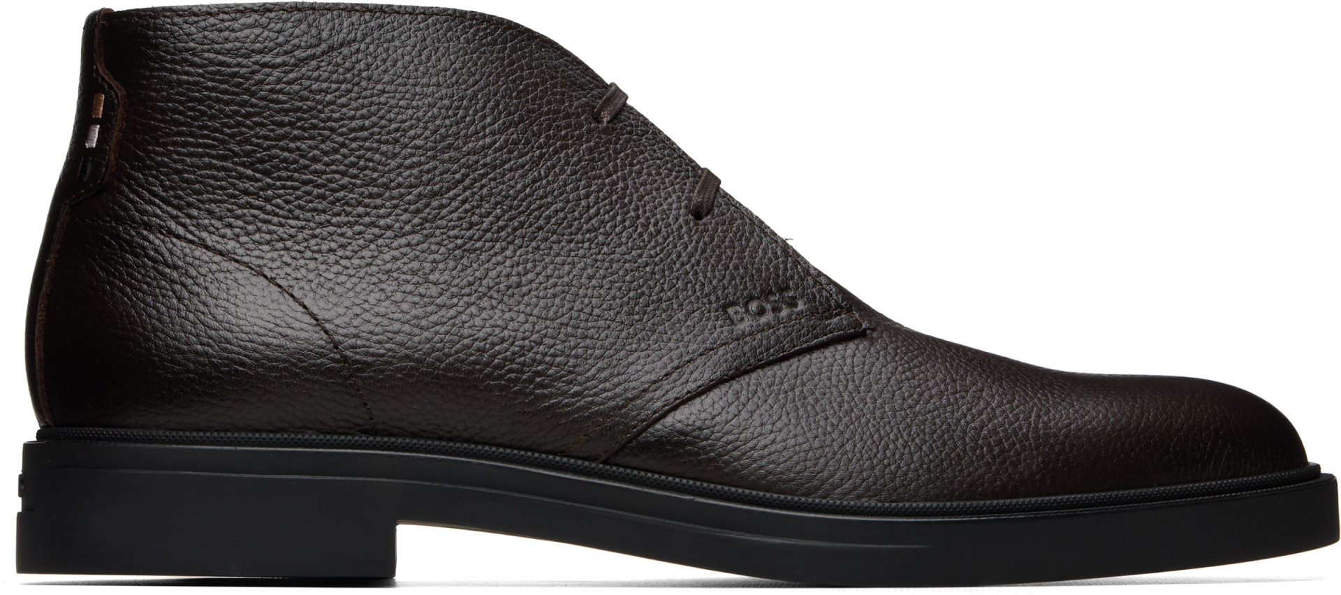 BOSS - Brown Wool-Lined Grained Leather Desert Boots