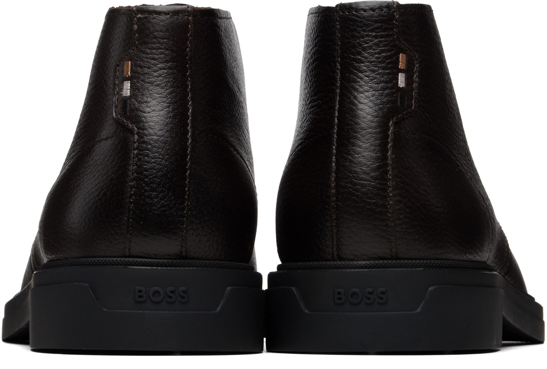 BOSS - Brown Wool-Lined Grained Leather Desert Boots