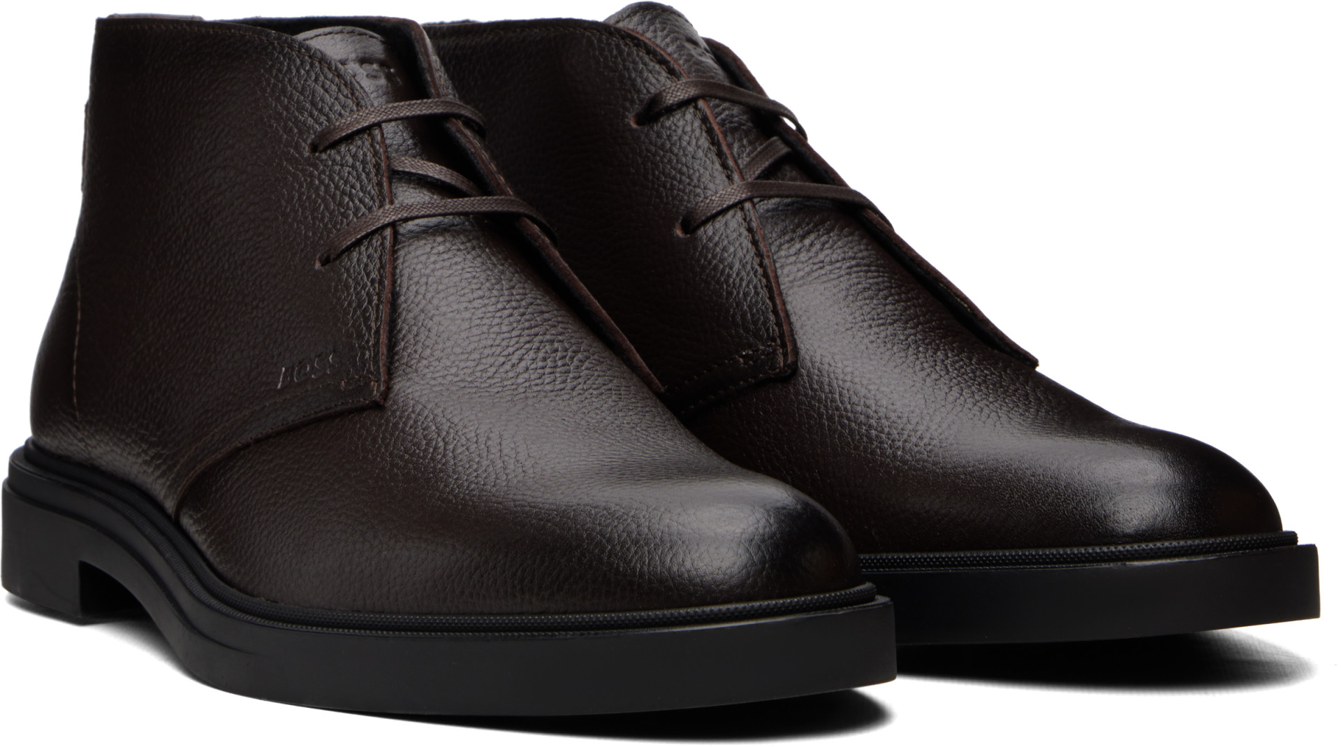 BOSS - Brown Wool-Lined Grained Leather Desert Boots