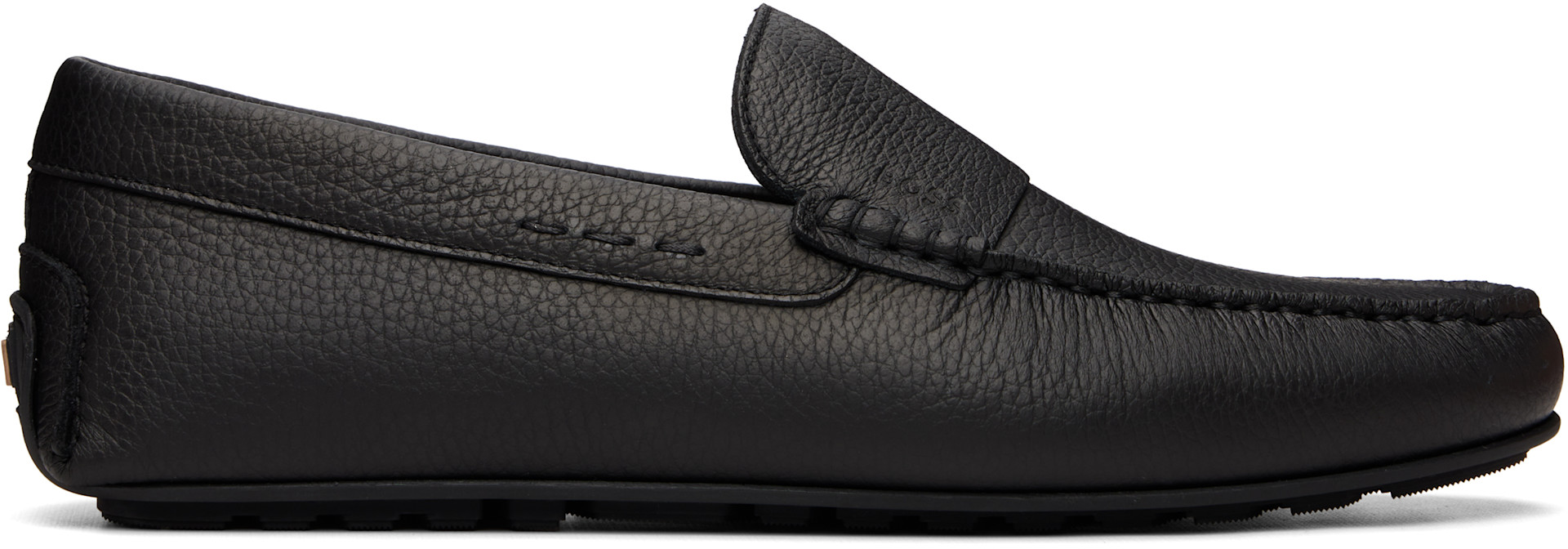 BOSS: ブラック Tumbled-Leather ドライビングシューズ | SSENSE 日本