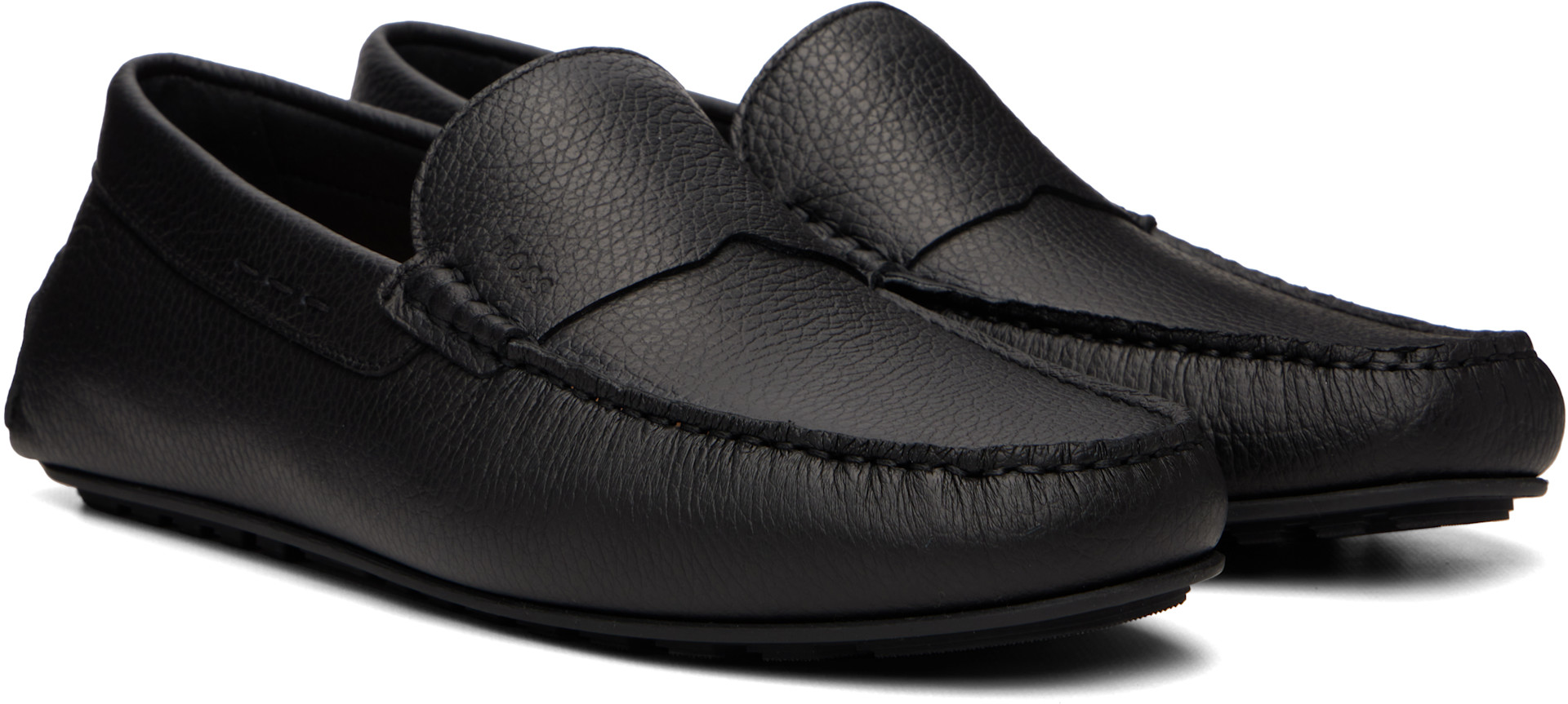 BOSS: ブラック Tumbled-Leather ドライビングシューズ | SSENSE 日本