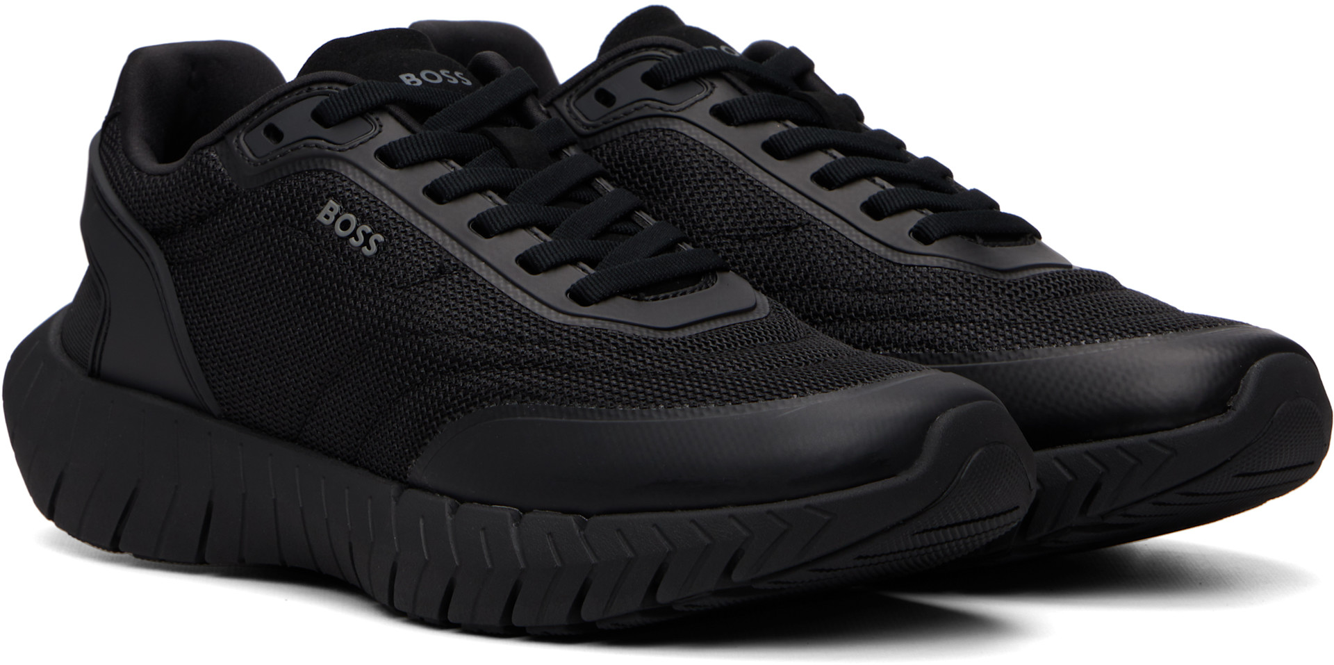 BOSS - Black Leather Trims Running Sneakers
