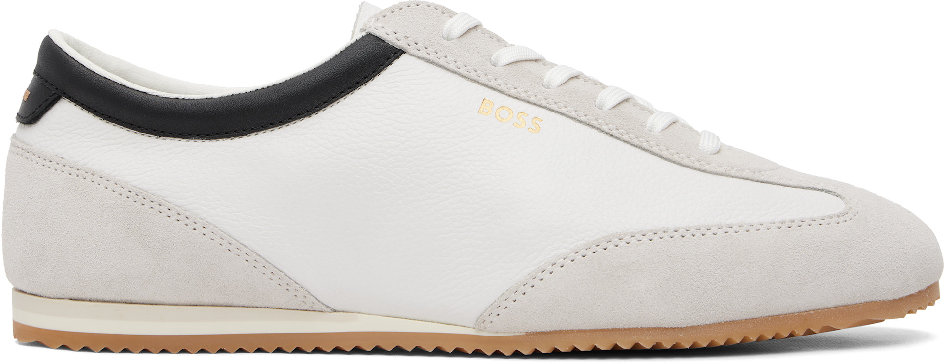 BOSS: White Leather & Suede Trim Sneakers | SSENSE