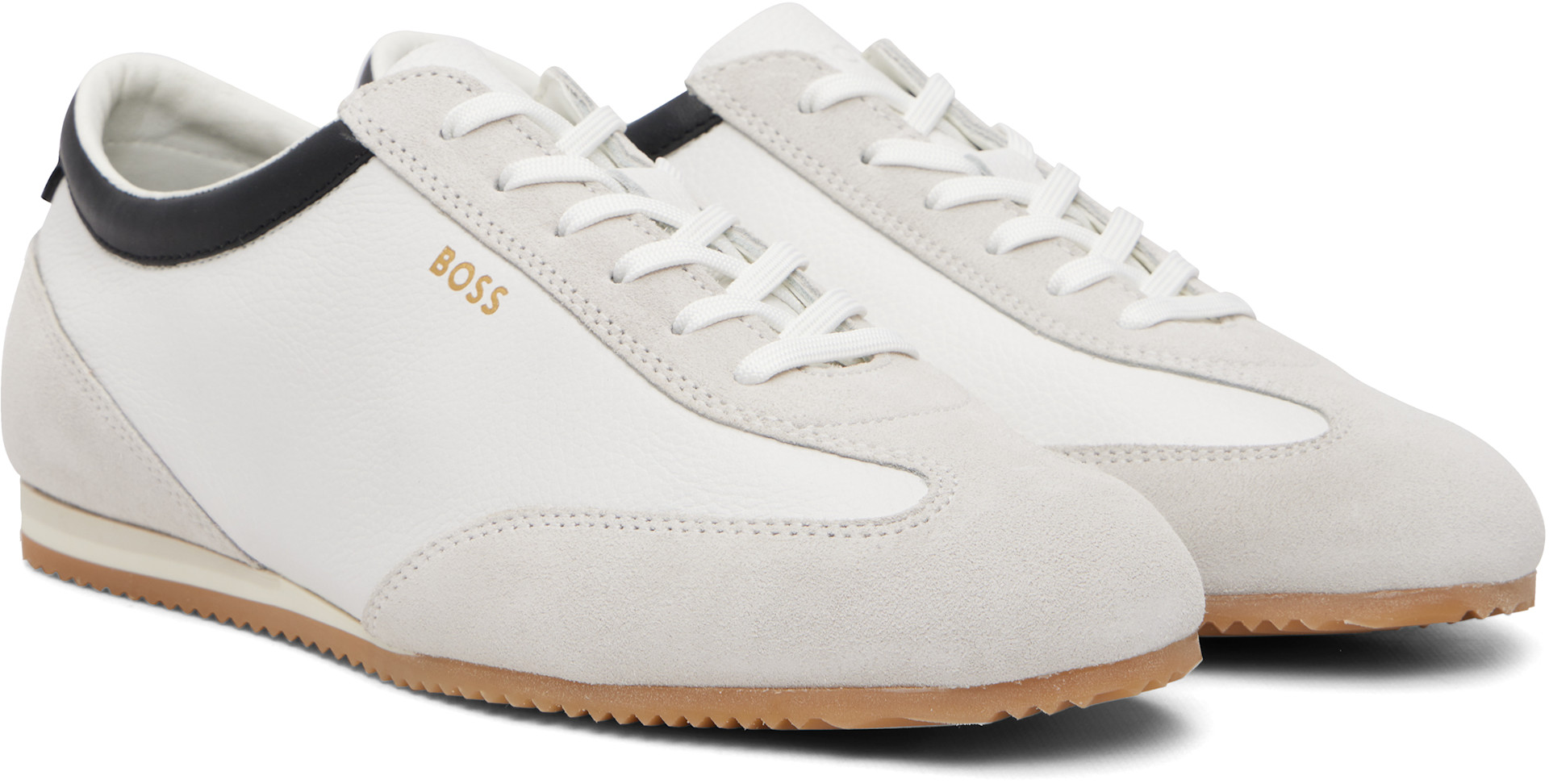 BOSS ホワイト スニーカー BOSS: ホワイト Leather & Suede Trim スニーカー | SSENSE 日本