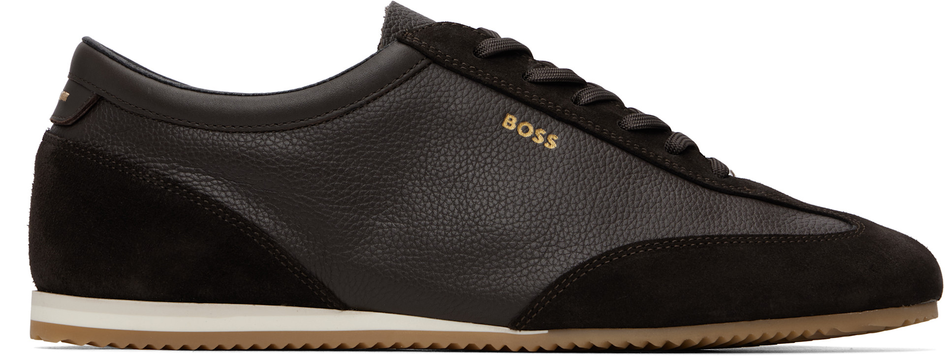 BOSS - Brown Suede Trim Leather Sneakers