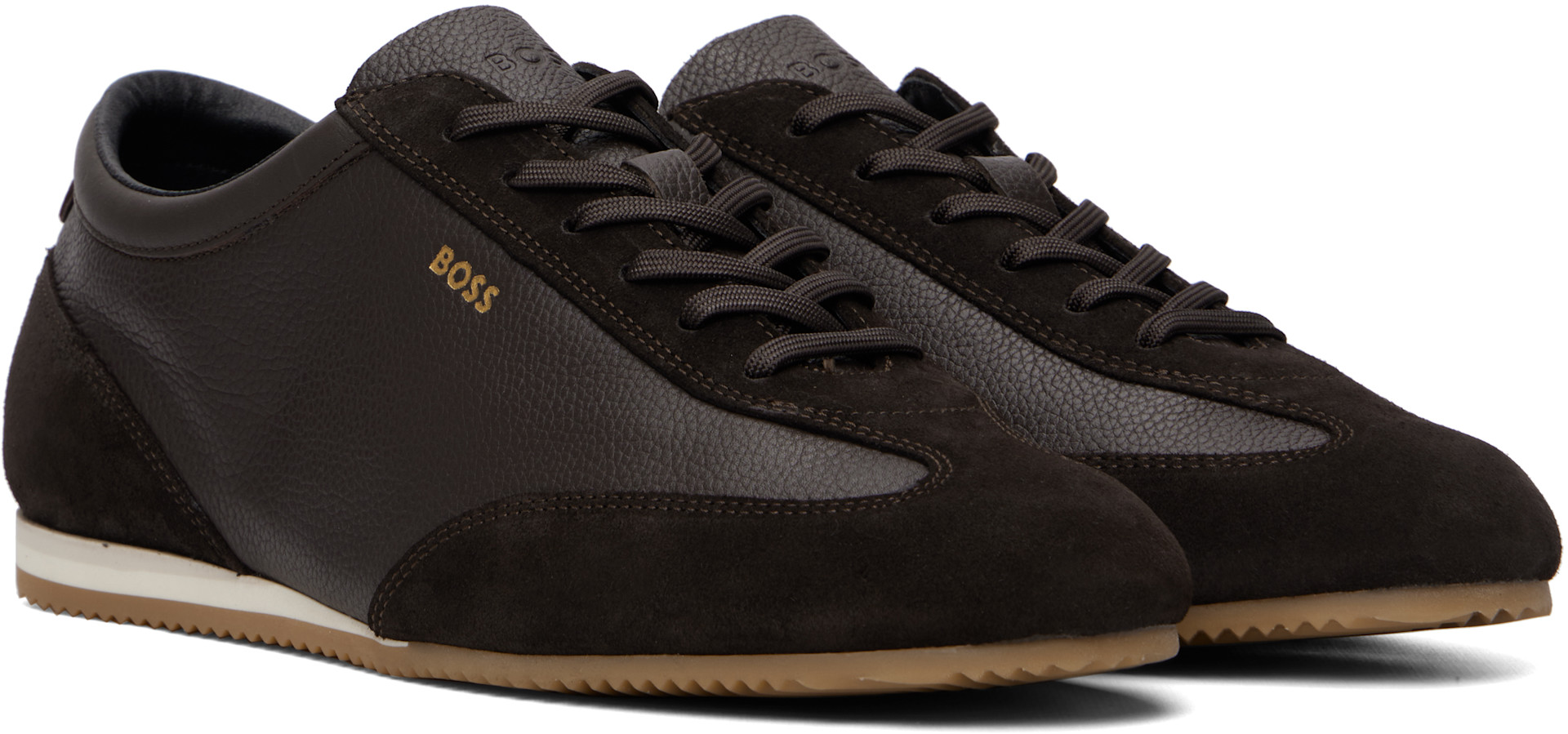 BOSS - Brown Suede Trim Leather Sneakers