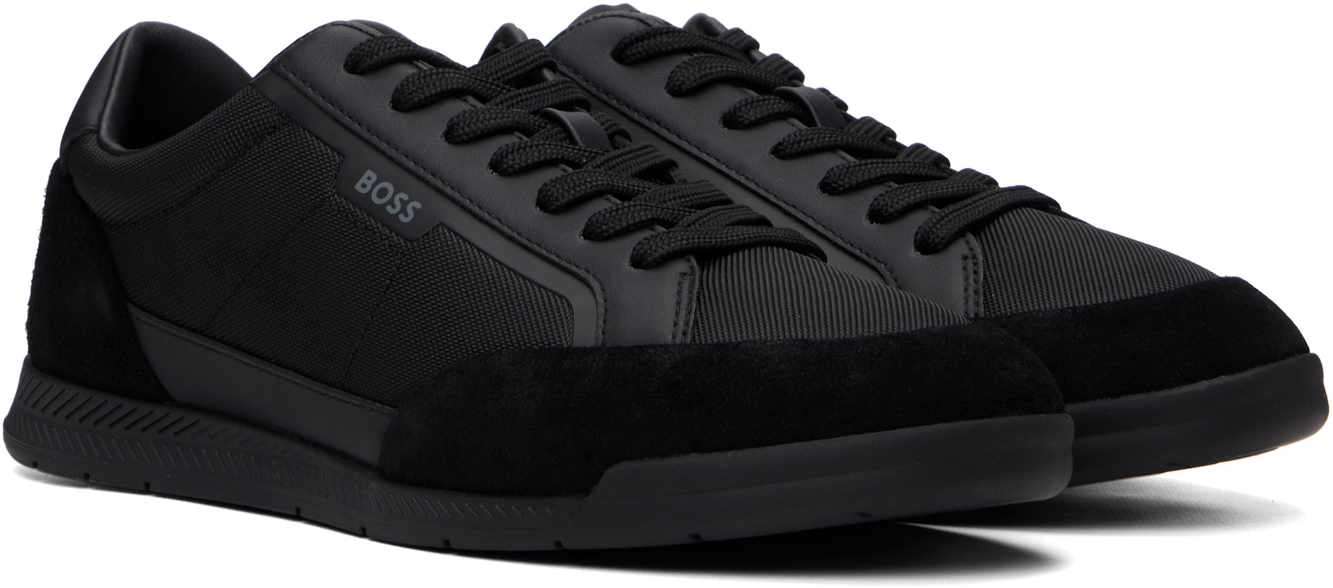Boss - Baskets noires à garnitures en suède