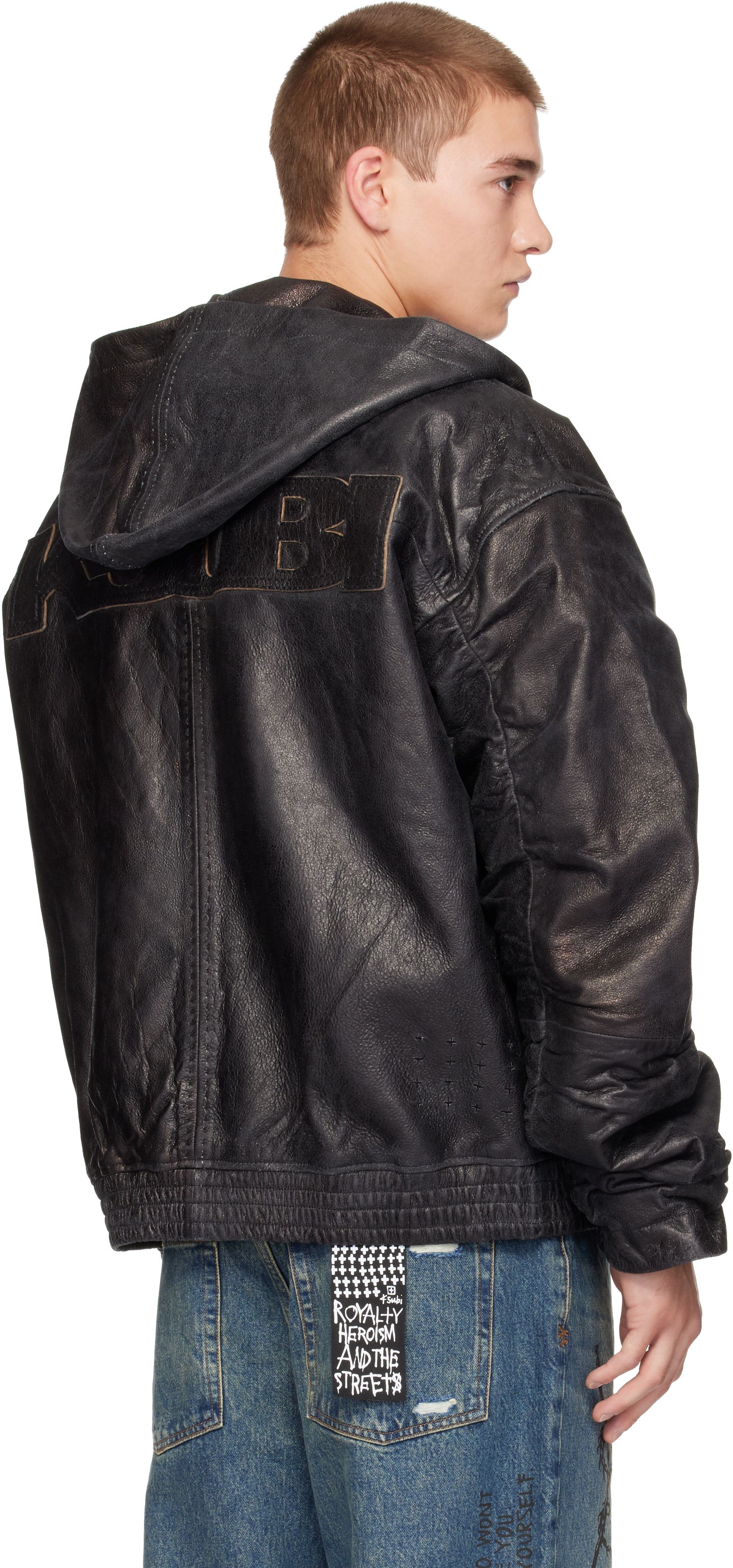 Ksubi - Black Slouchy Leather Bomber Jacket