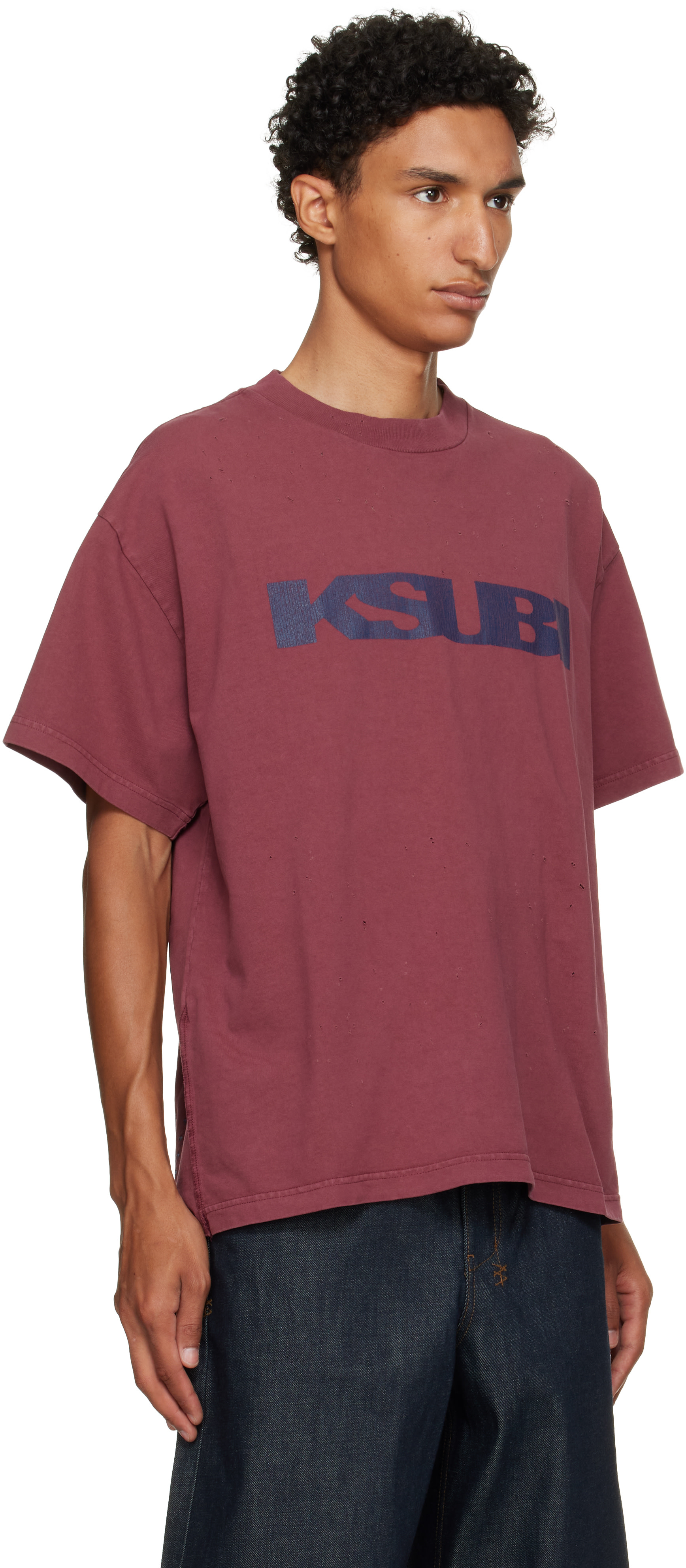 Ksubi: バーガンディ Blasted Ekcess S/S Tシャツ | SSENSE 日本