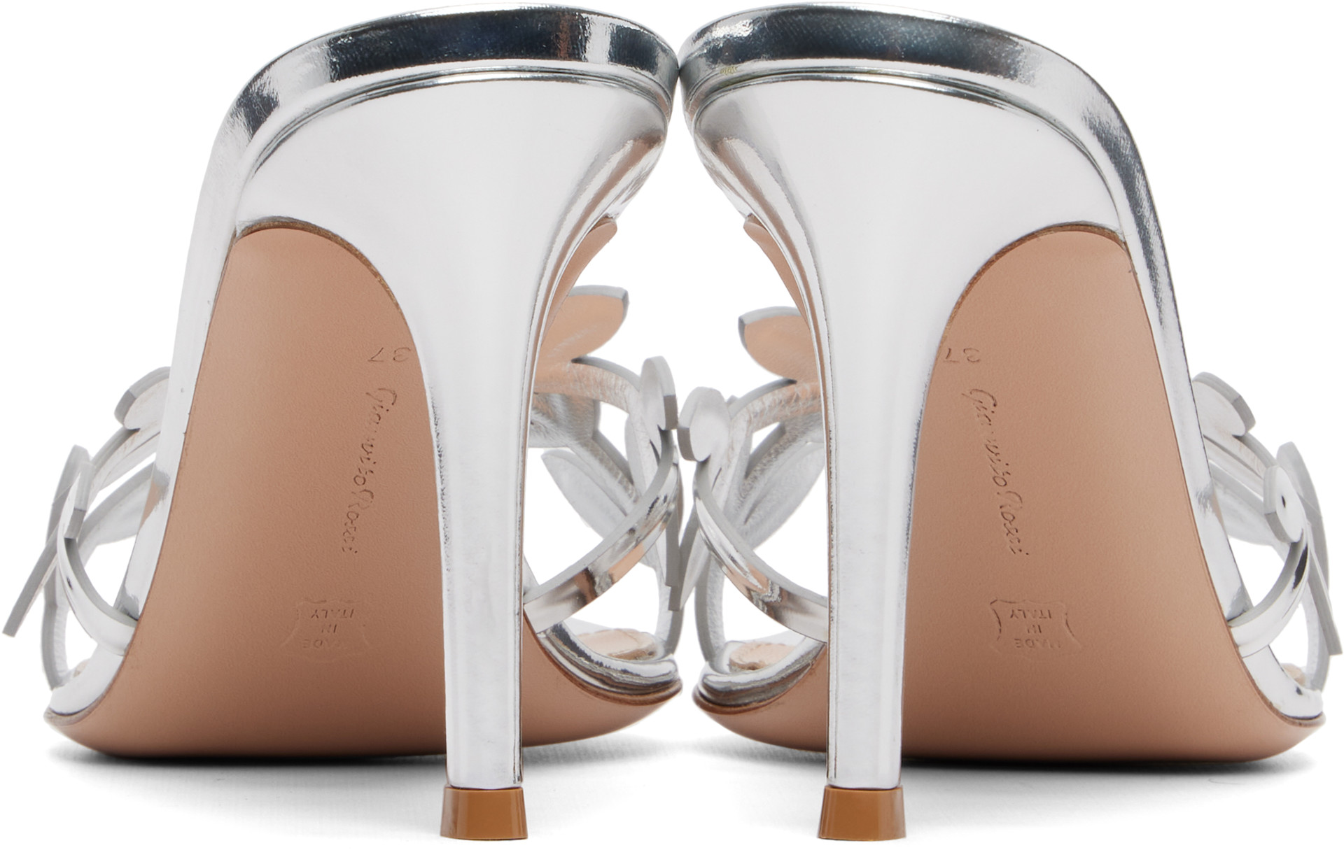 【ほぼ未使用】Gianvito Rossi　24cm 37 リボン　シルバー Gianvito Rossi: Silver Flavia Heeled Sandals | SSENSE