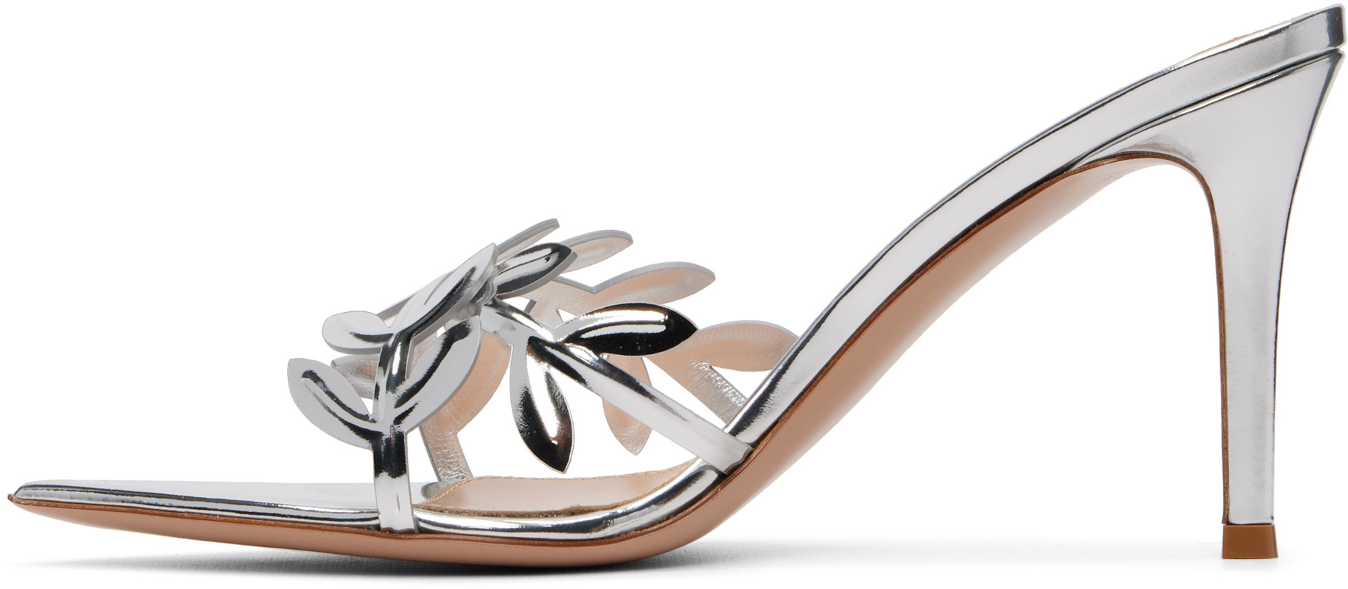 Gianvito Rossi: Silver Flavia Heeled Sandals | SSENSE