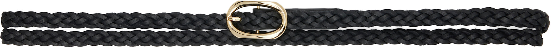 ANINE BING: ブラック スモール Double Signature Link Braided ベルト
