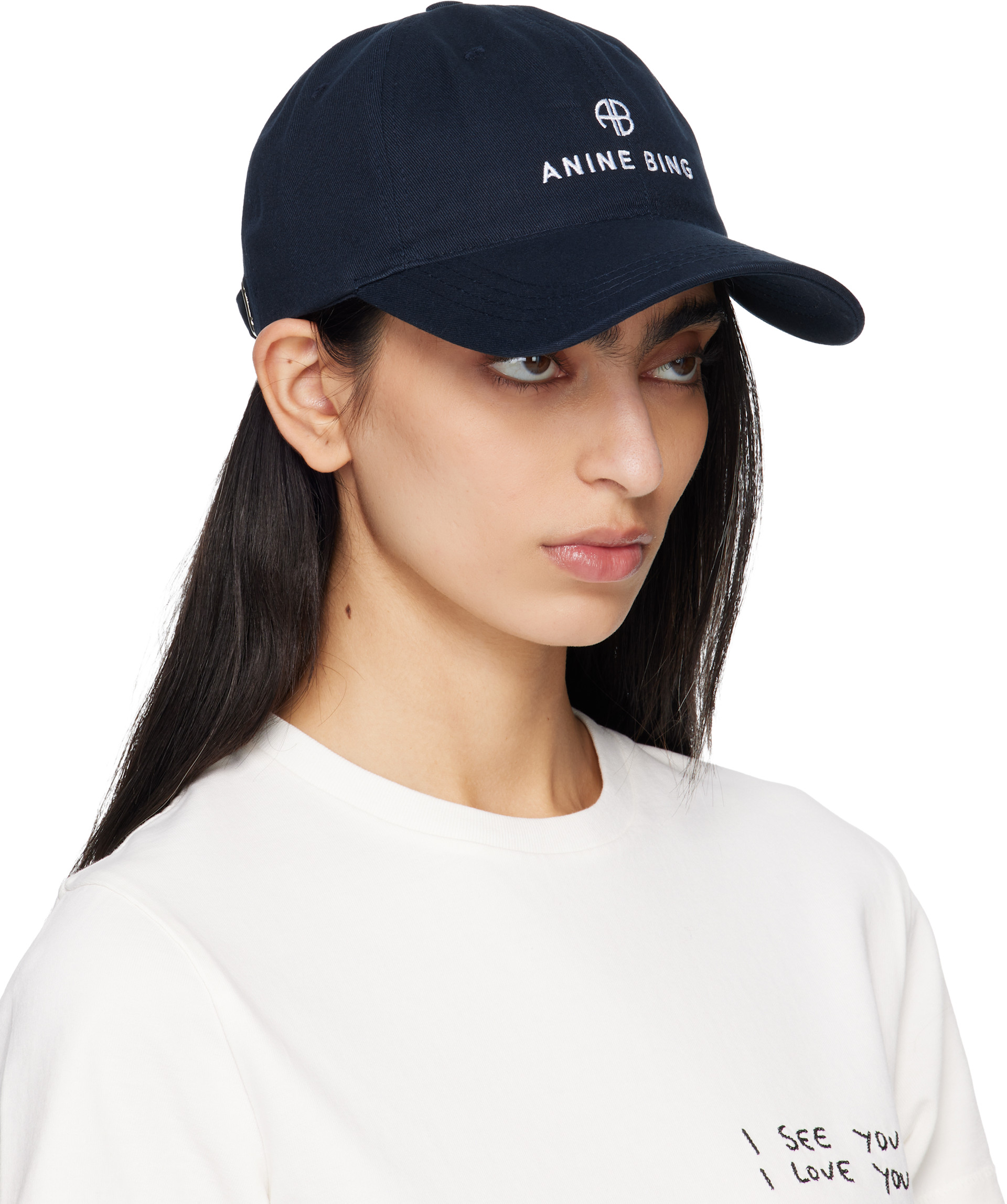 ANINE BING: Navy Jeremy Baseball Cap | SSENSE