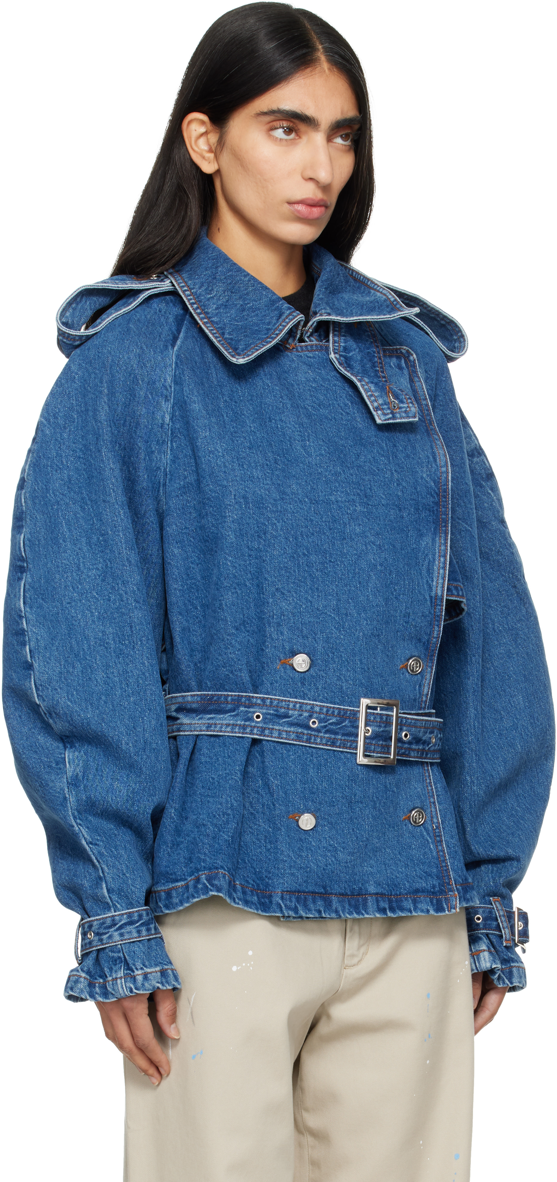 ANINE BING: Blue Pascale Denim Trench Jacket | SSENSE