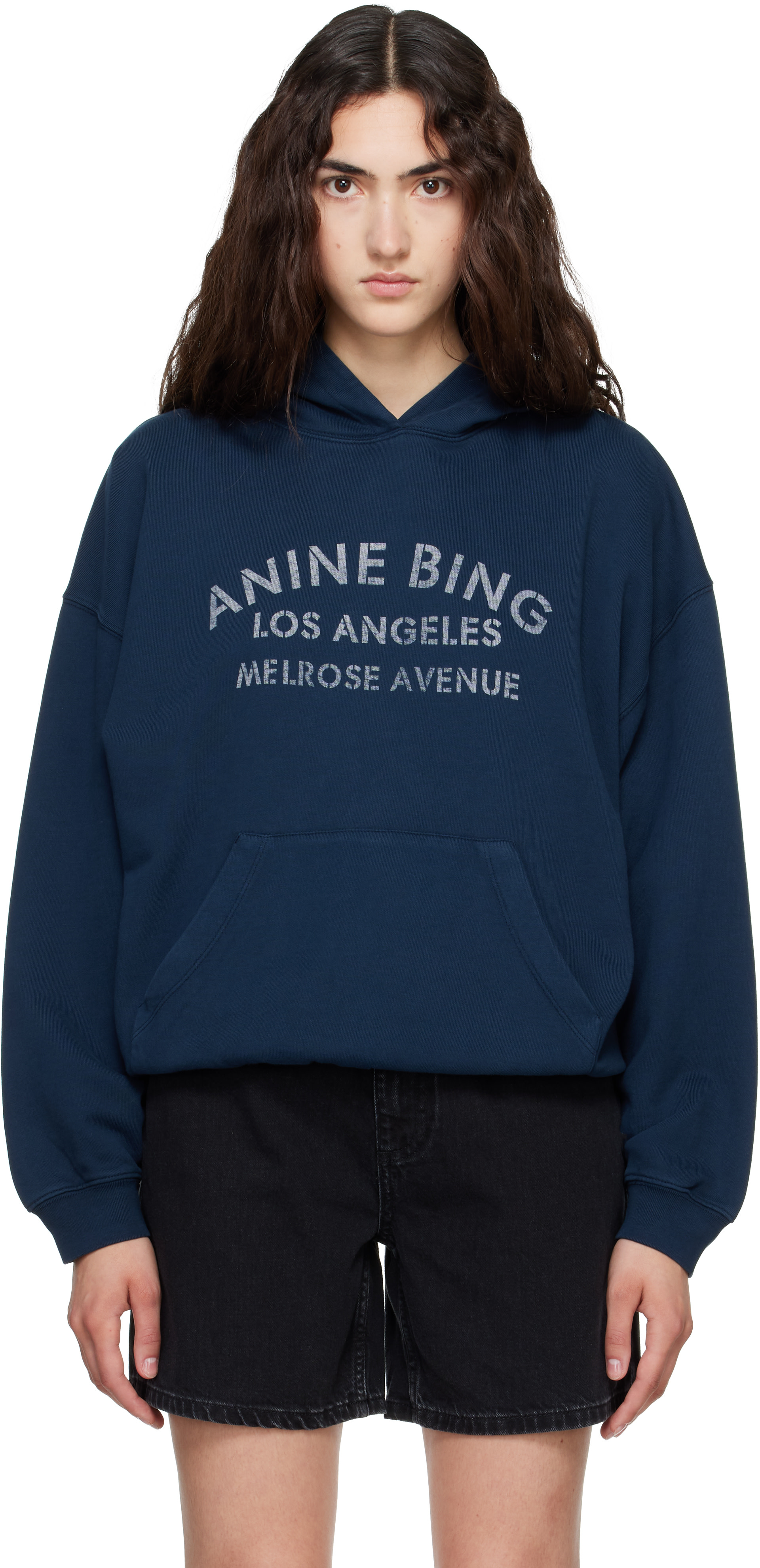 ANINE BING - Pull à capuche Harvey bleu marine