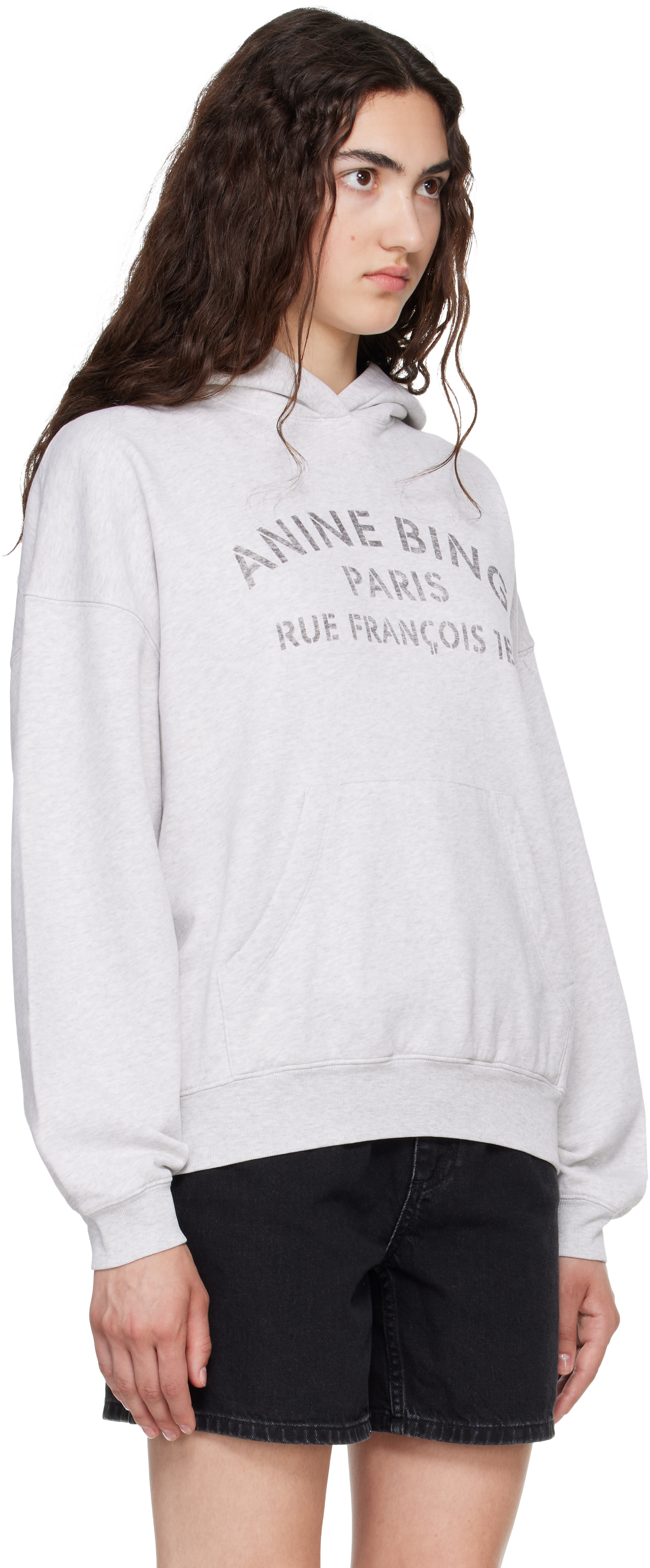 ANINE BING - Pull à capuche Harvey Paris gris à logo