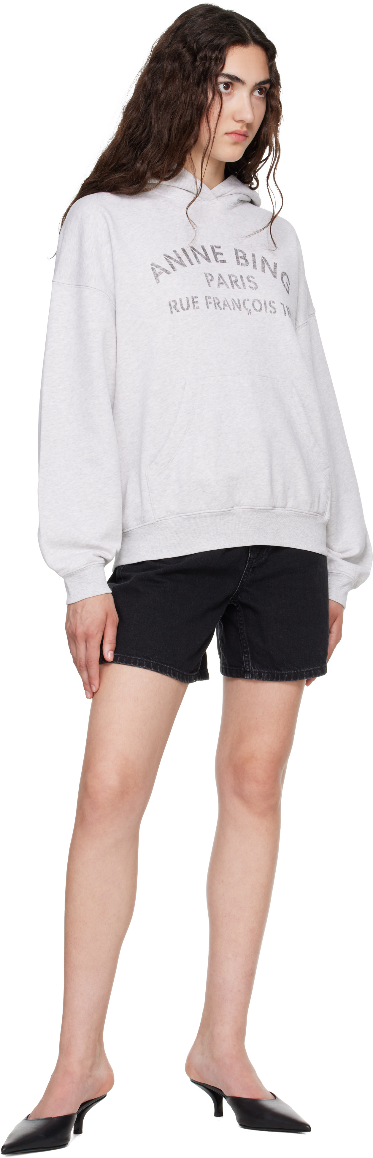 ANINE BING - Pull à capuche Harvey Paris gris à logo