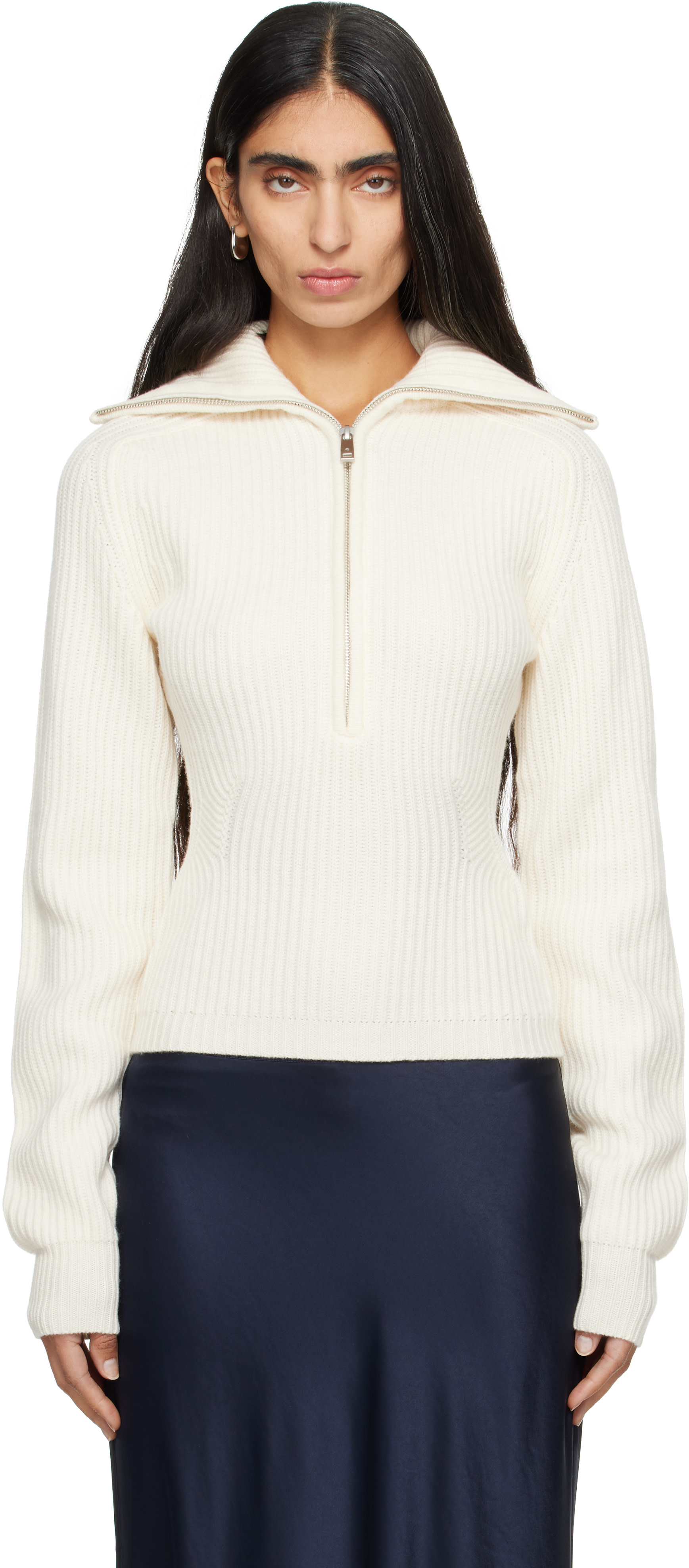 ANINE BING - Pull June blanc cassé à col droit