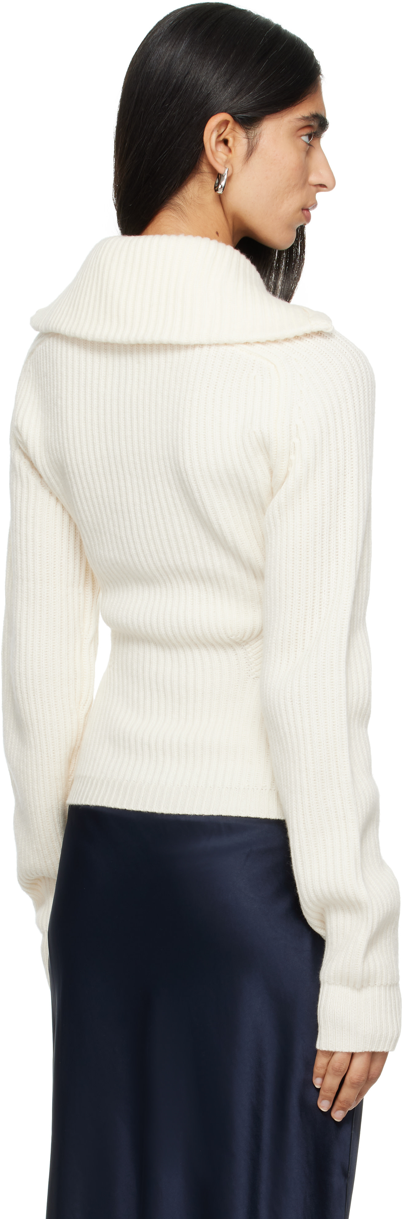 ANINE BING - Pull June blanc cassé à col droit