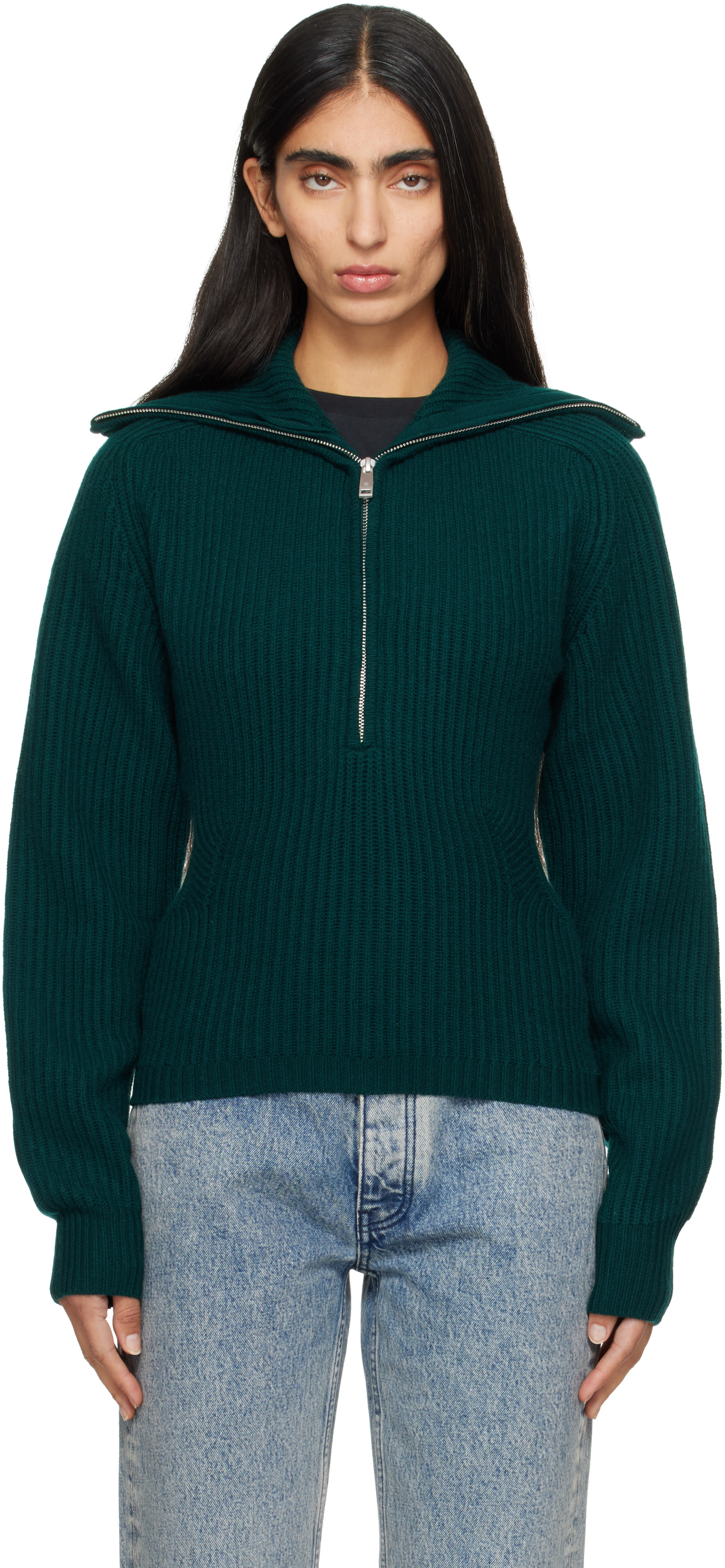 ANINE BING - Pull June vert à col droit