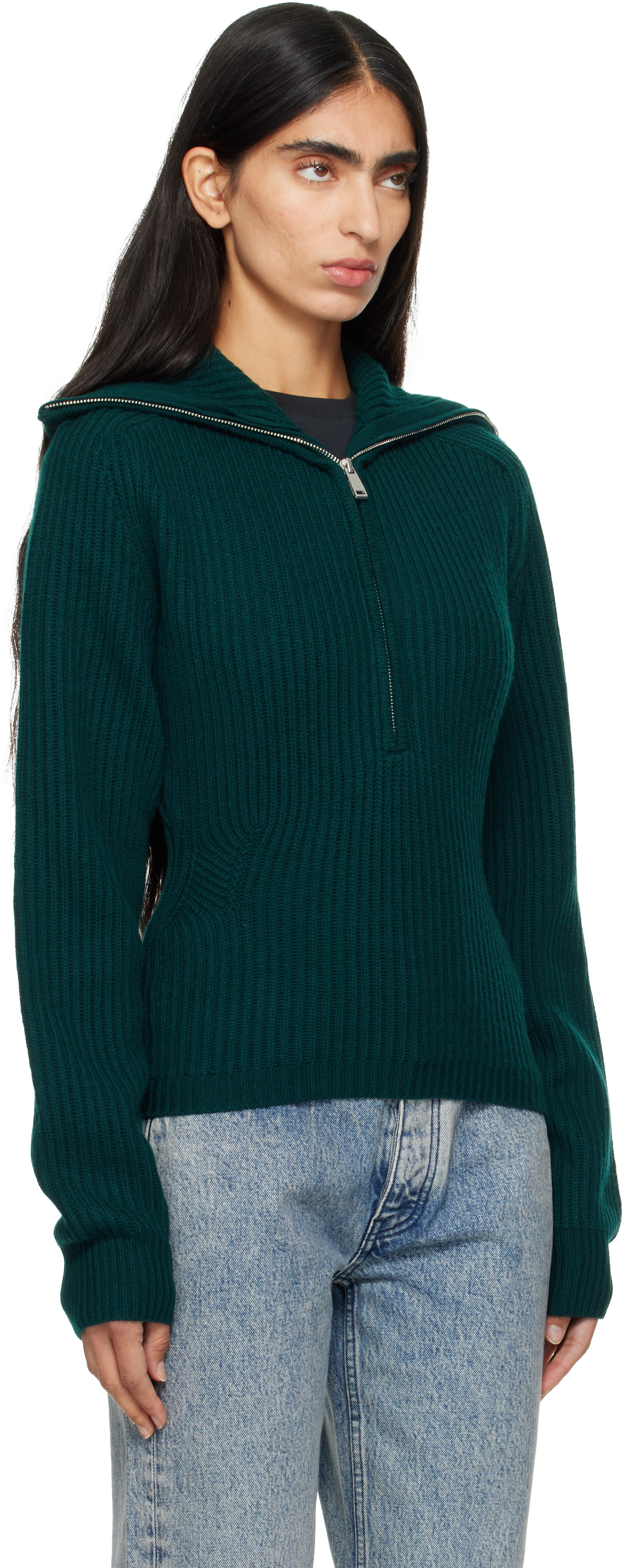ANINE BING - Pull June vert à col droit