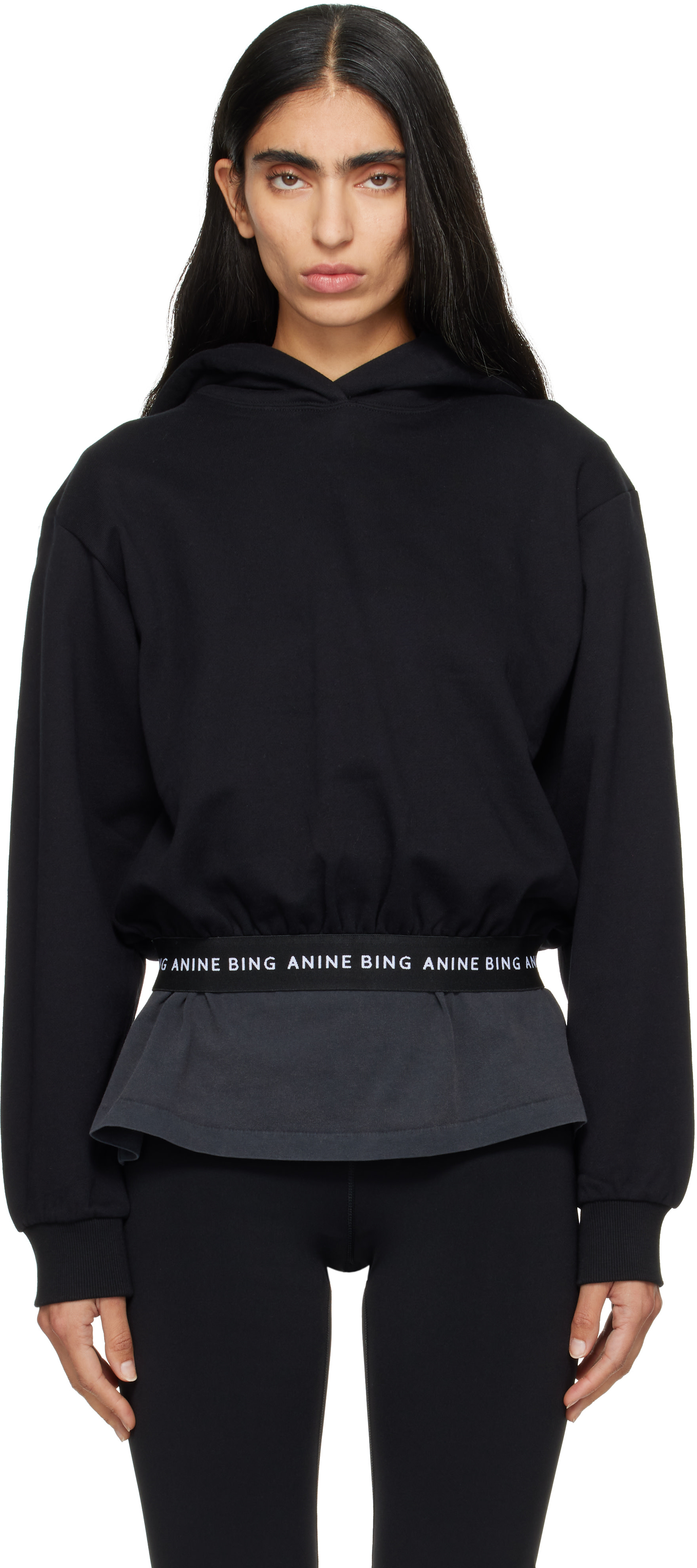 ANINE BING - Pull à capuche écourté Dany noir