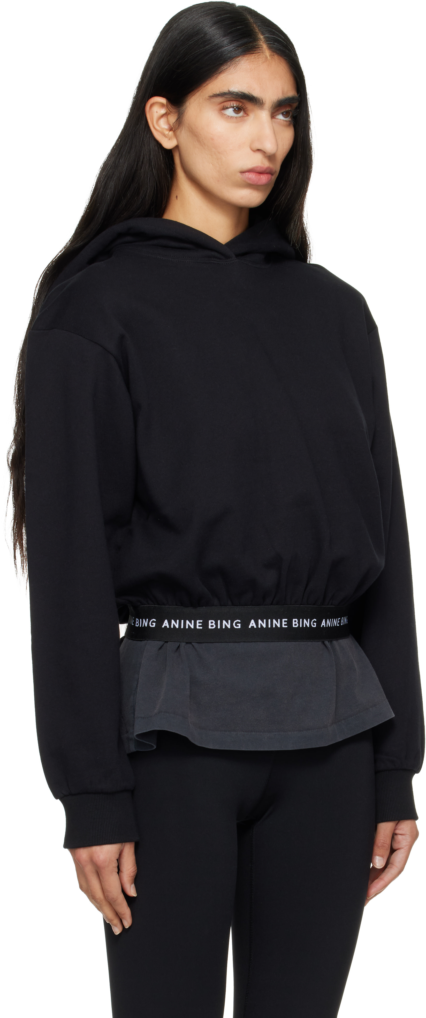 ANINE BING - Pull à capuche écourté Dany noir