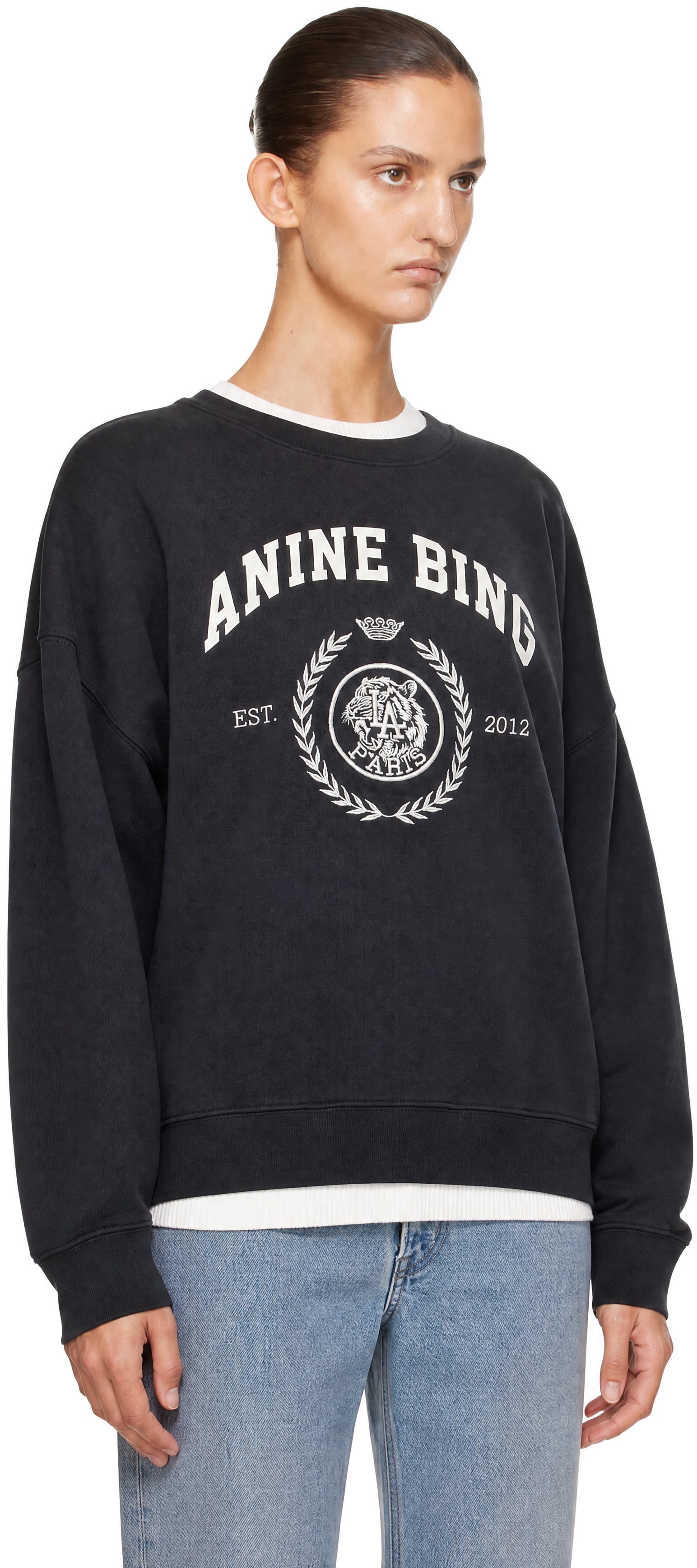 ANINE BING - Pull molletonné Miles noir à logo de style collégial