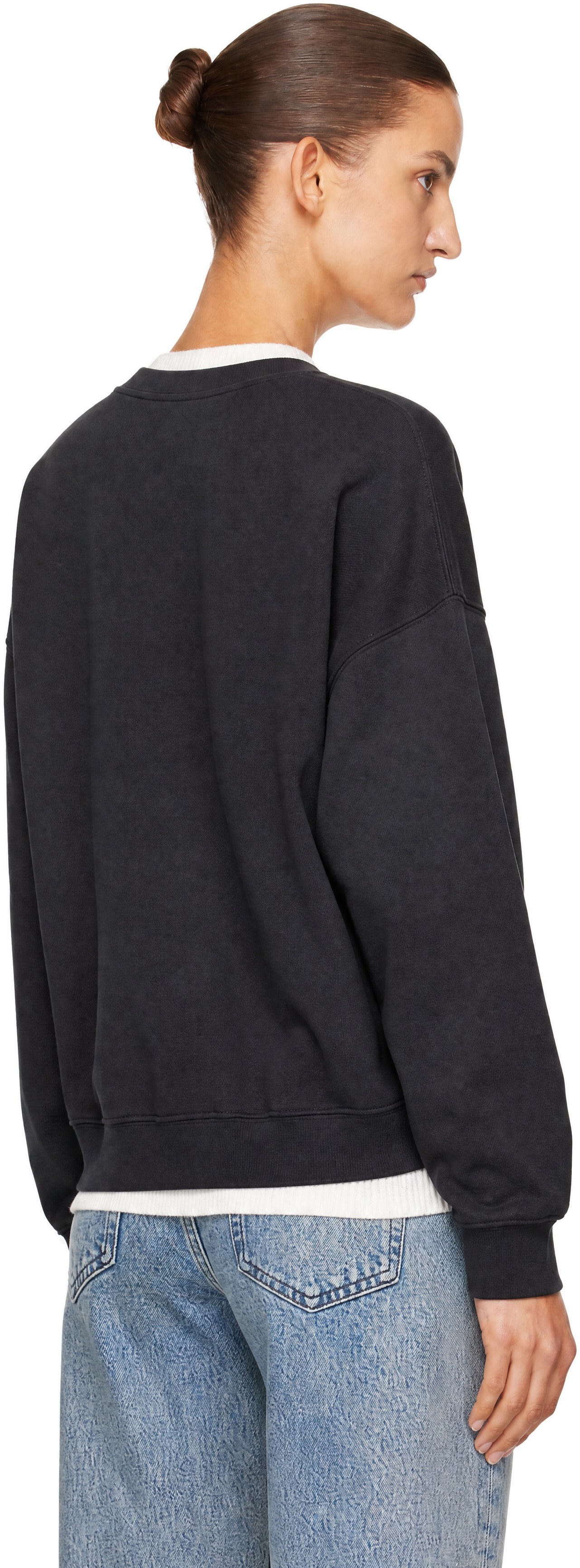 ANINE BING - Pull molletonné Miles noir à logo de style collégial