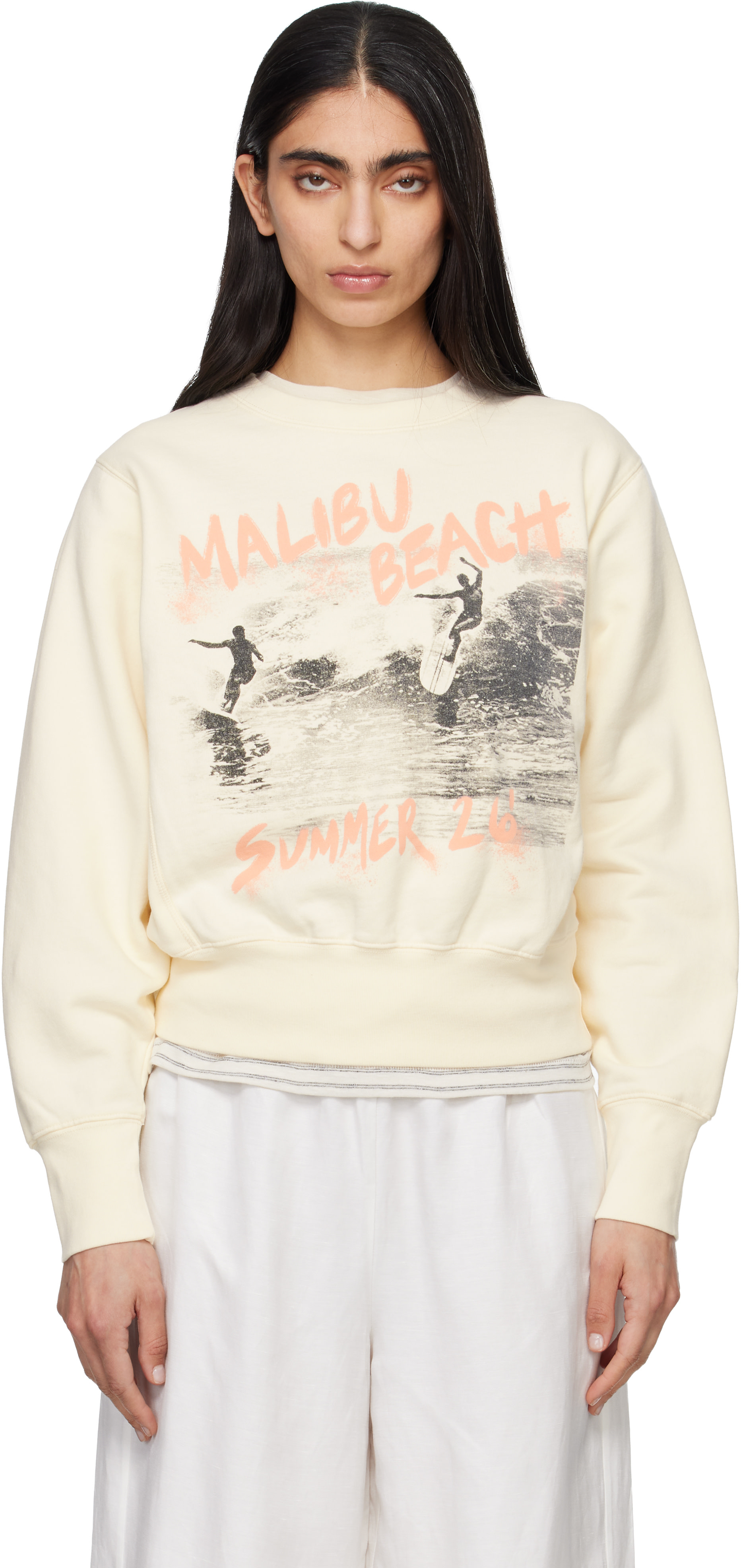 ANINE BING - Pull molletonné rétréci Harry blanc cassé