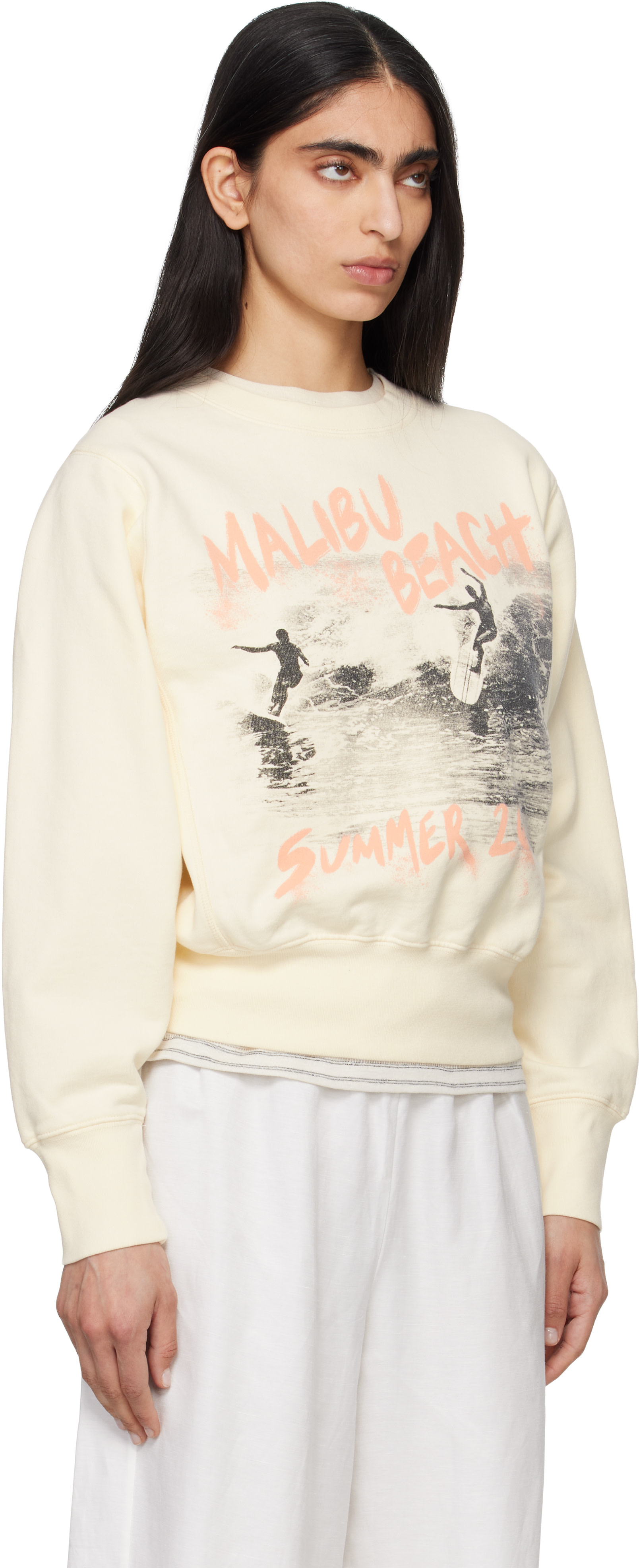 ANINE BING - Pull molletonné rétréci Harry blanc cassé
