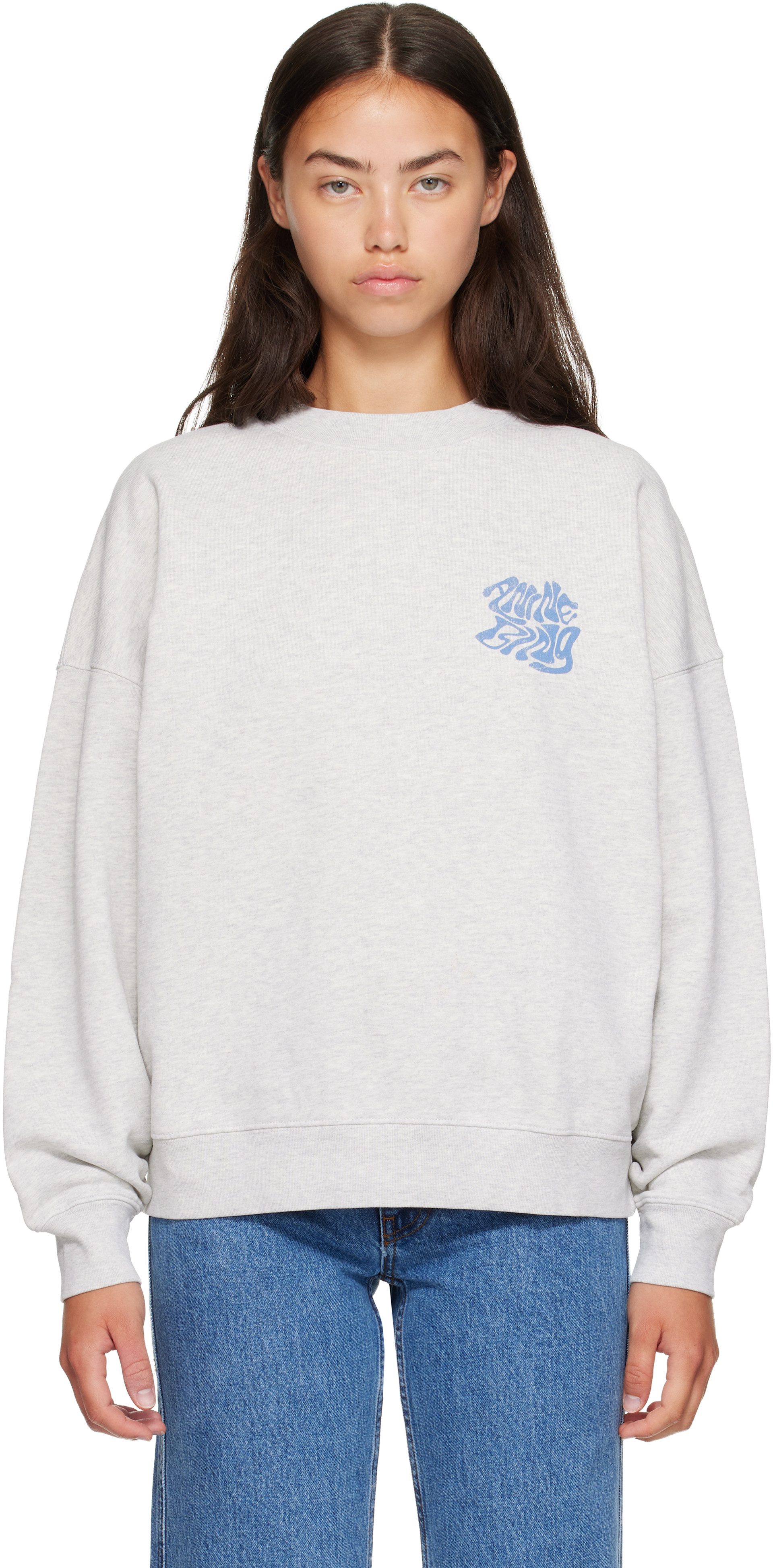 ANINE BING - Pull molletonné Miles gris à logo ondulé