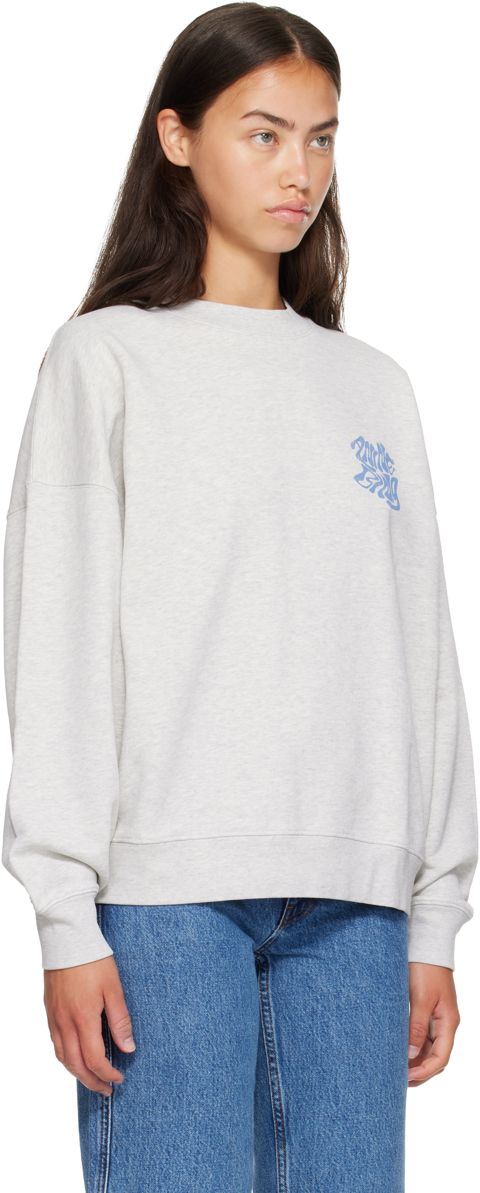 ANINE BING - Pull molletonné Miles gris à logo ondulé