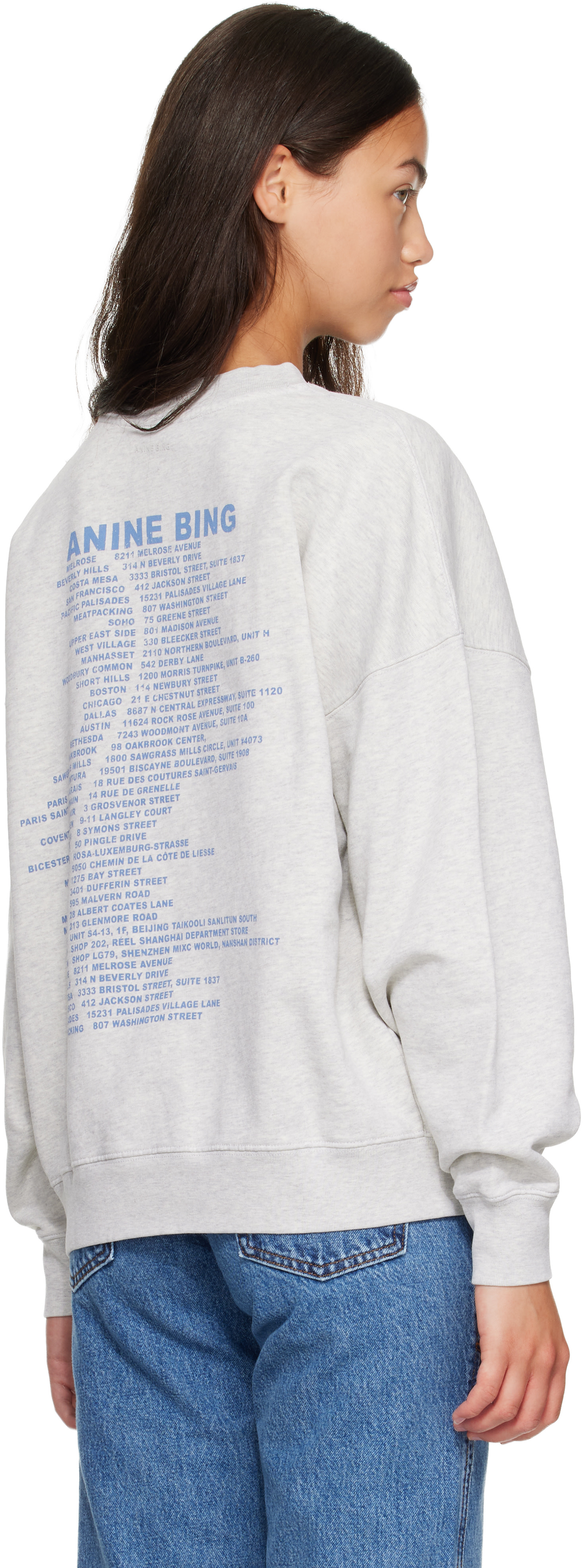 ANINE BING - Pull molletonné Miles gris à logo ondulé