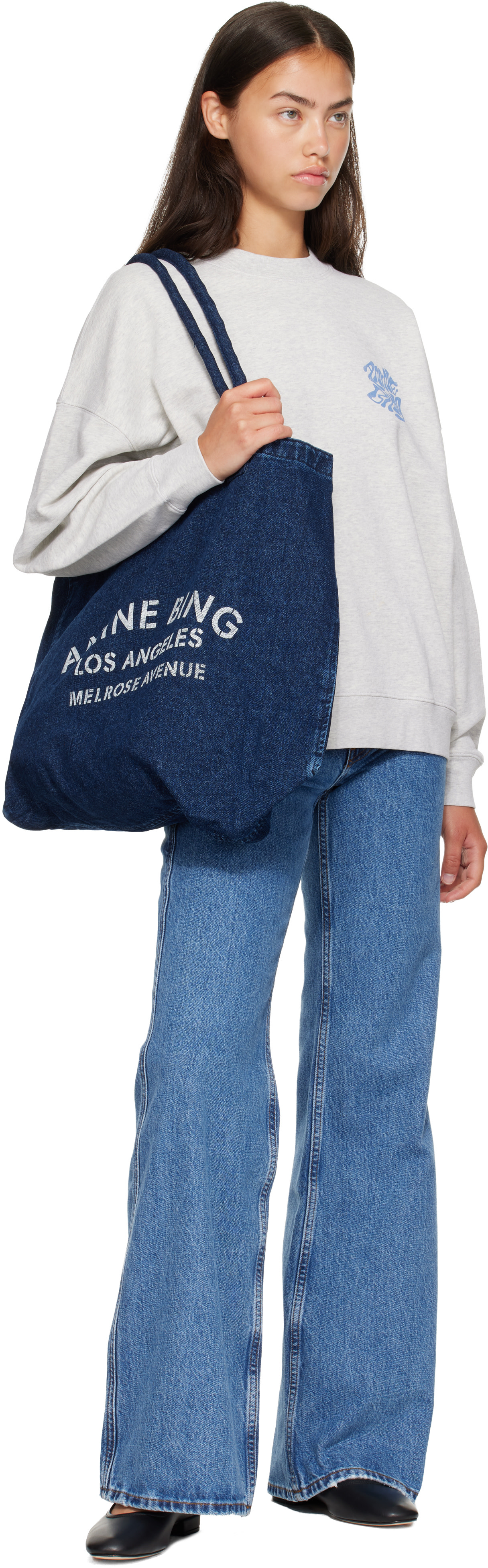 ANINE BING - Pull molletonné Miles gris à logo ondulé