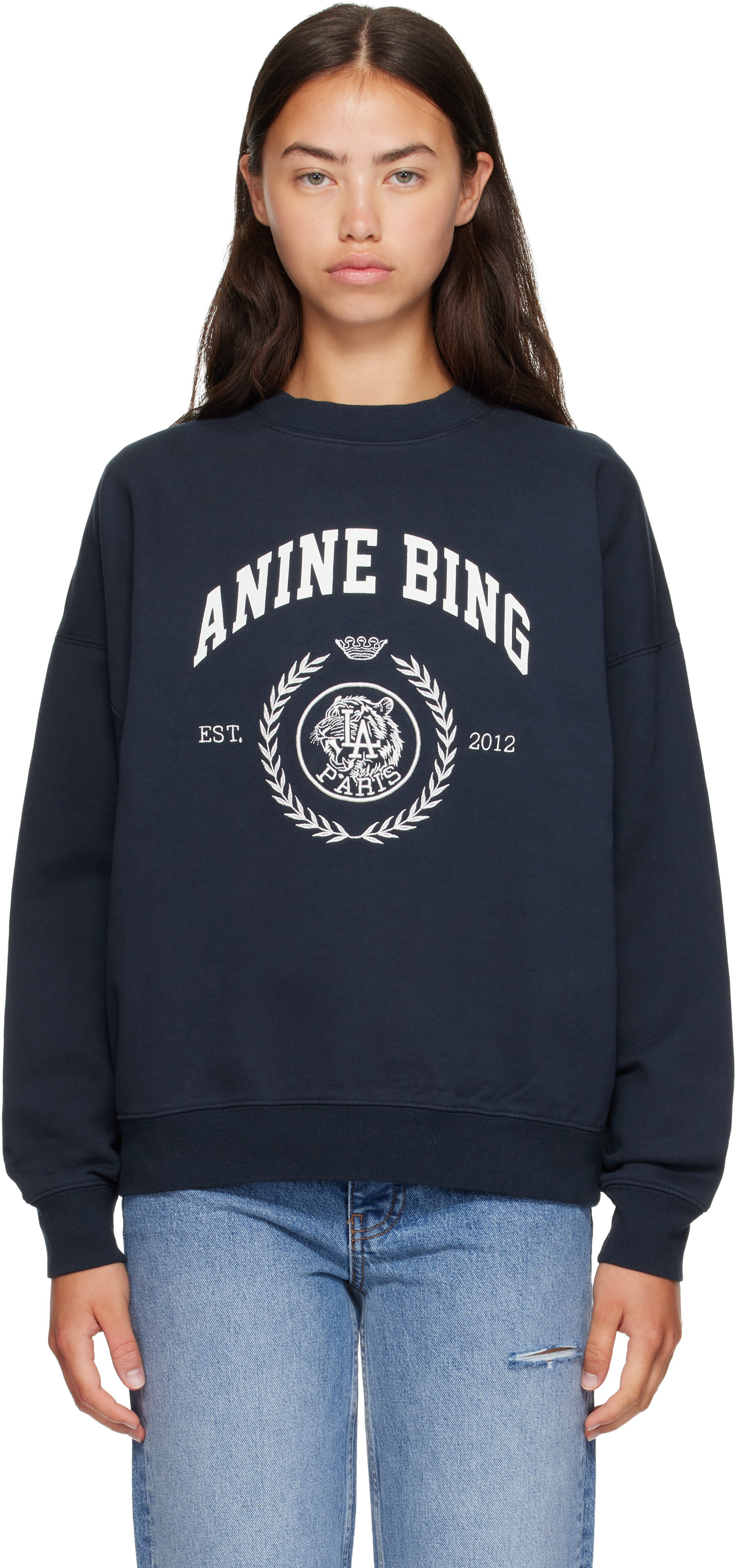 ANINE BING - Pull molletonné Miles bleu marine