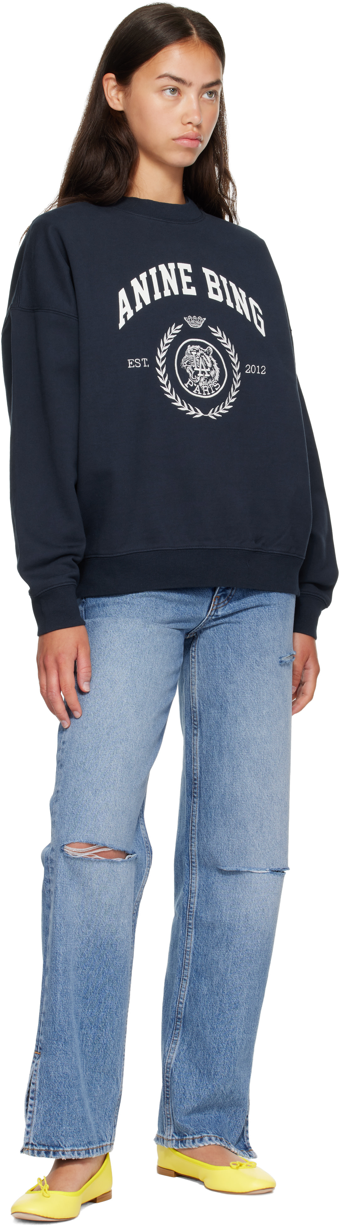 ANINE BING - Pull molletonné Miles bleu marine