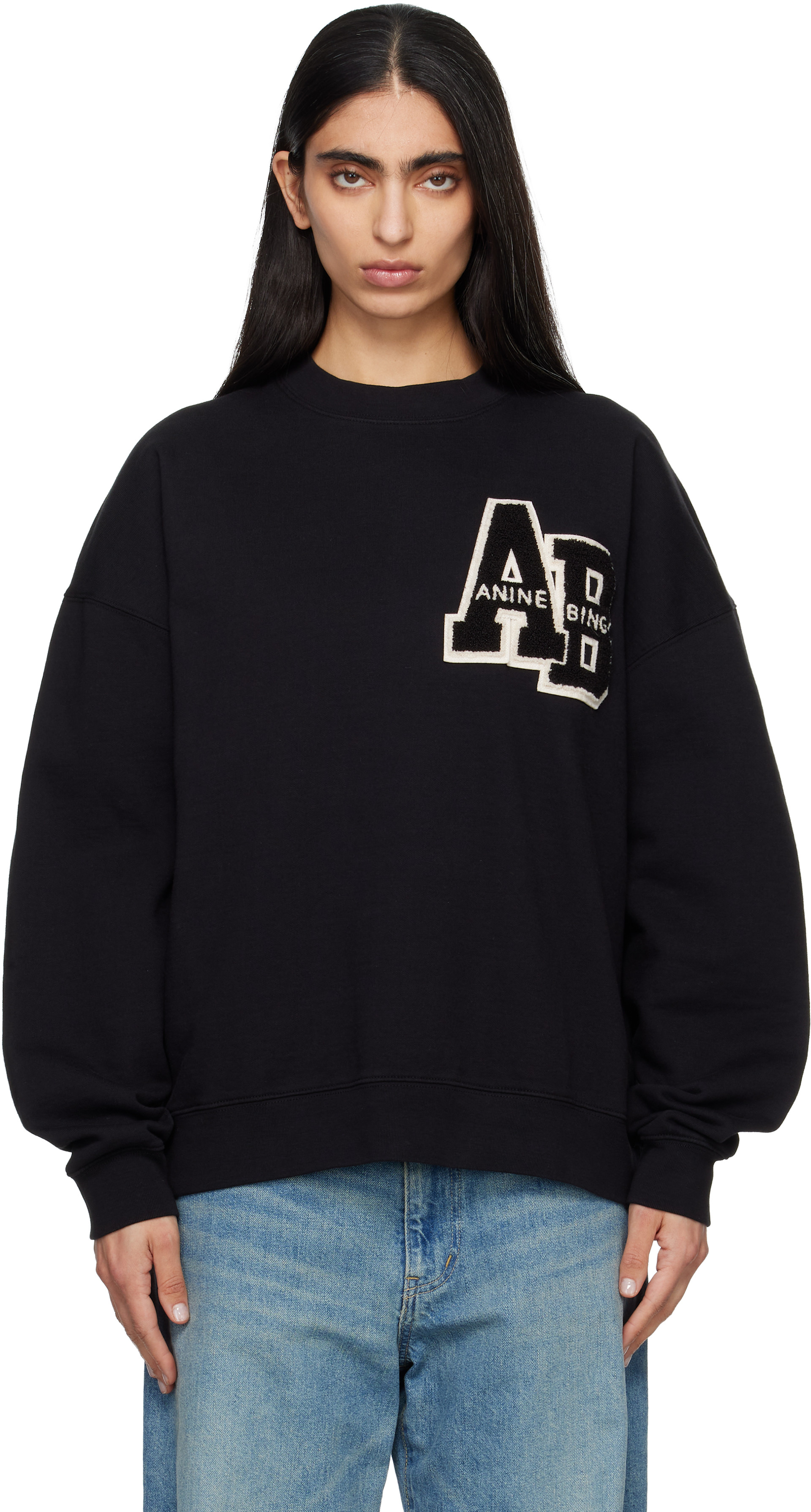 ANINE BING - Pull teddy surdimensionné Miles noir en molleton