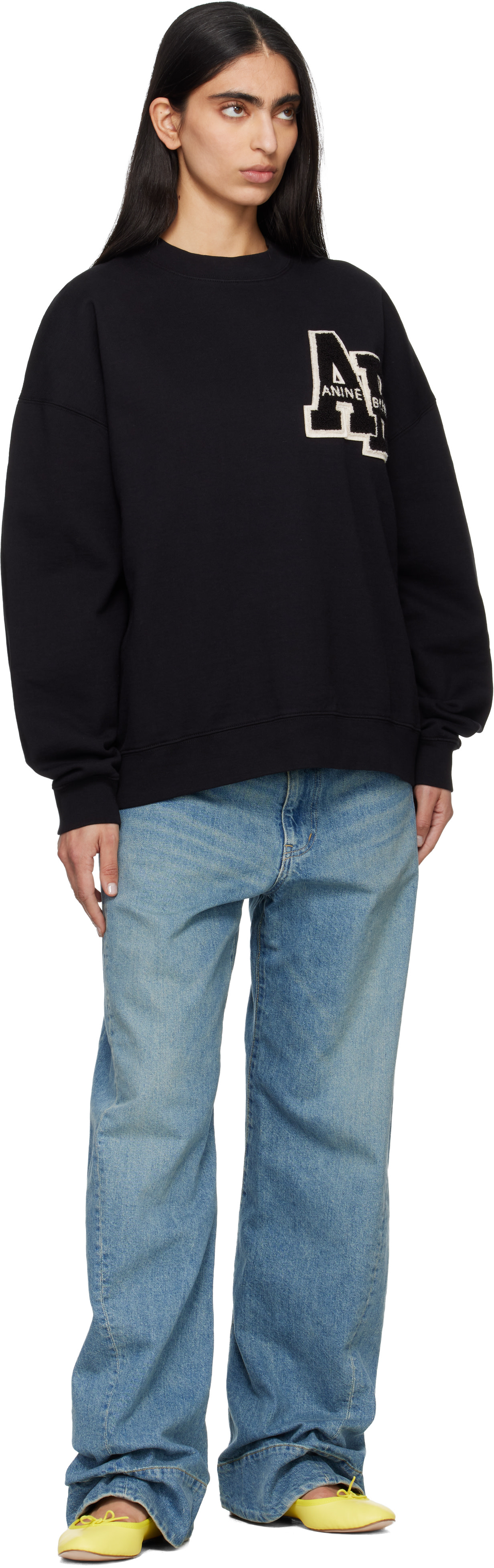 ANINE BING - Pull teddy surdimensionné Miles noir en molleton