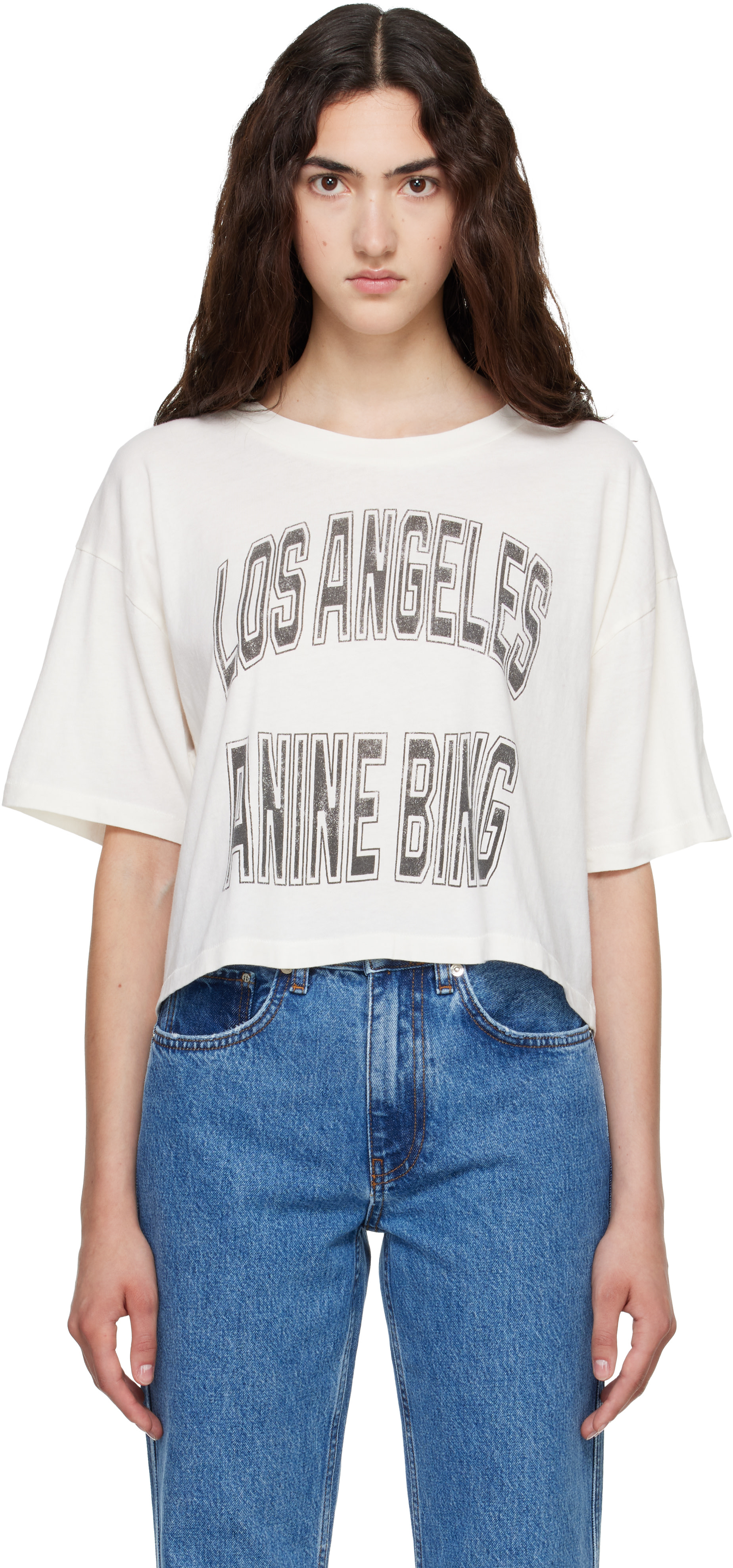 ANINE BING 半袖Tシャツ ホワイト ANINE BING: White Johnny Cropped T-shirt | SSENSE