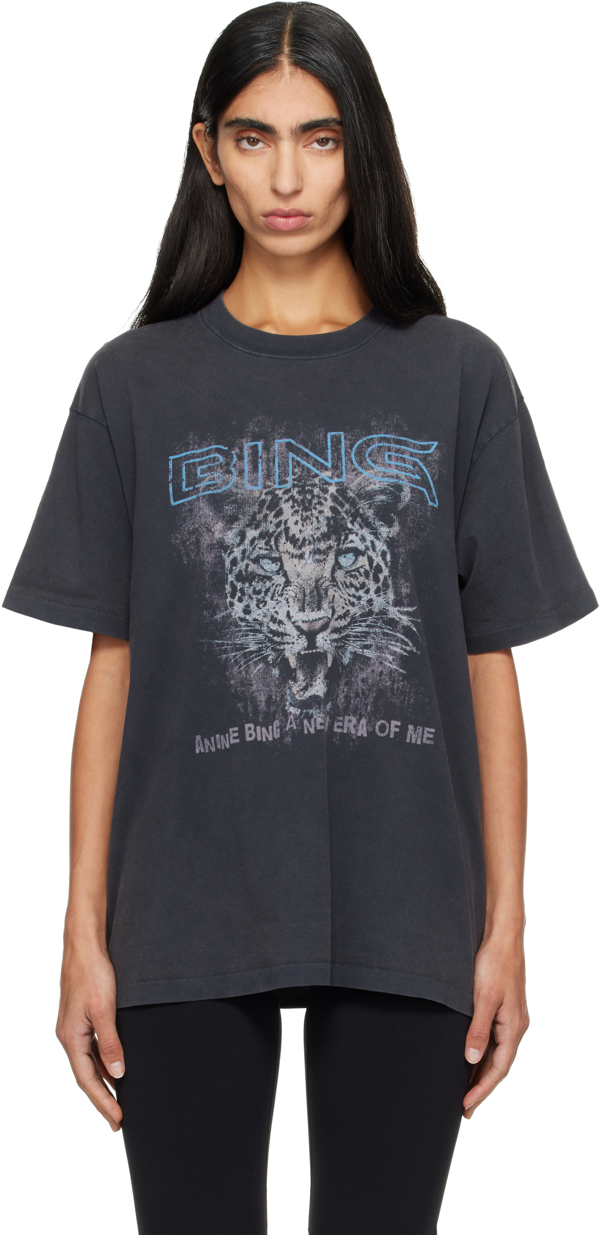ANINE BING: Black Leo Muse Cade T-shirt | SSENSE