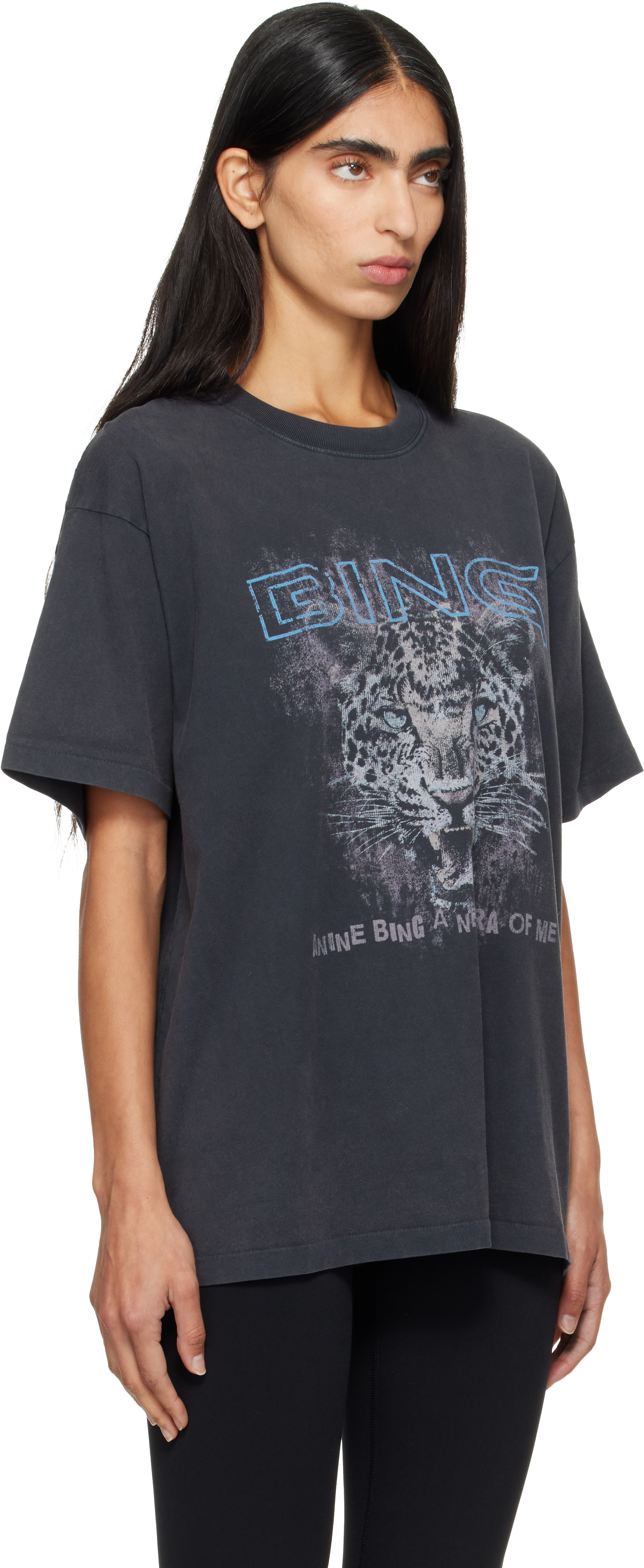 ENNOY S/S Boder T-Shirt GRAY × BLACK XL ANINE BING: Black Leo Muse Cade T-shirt | SSENSE