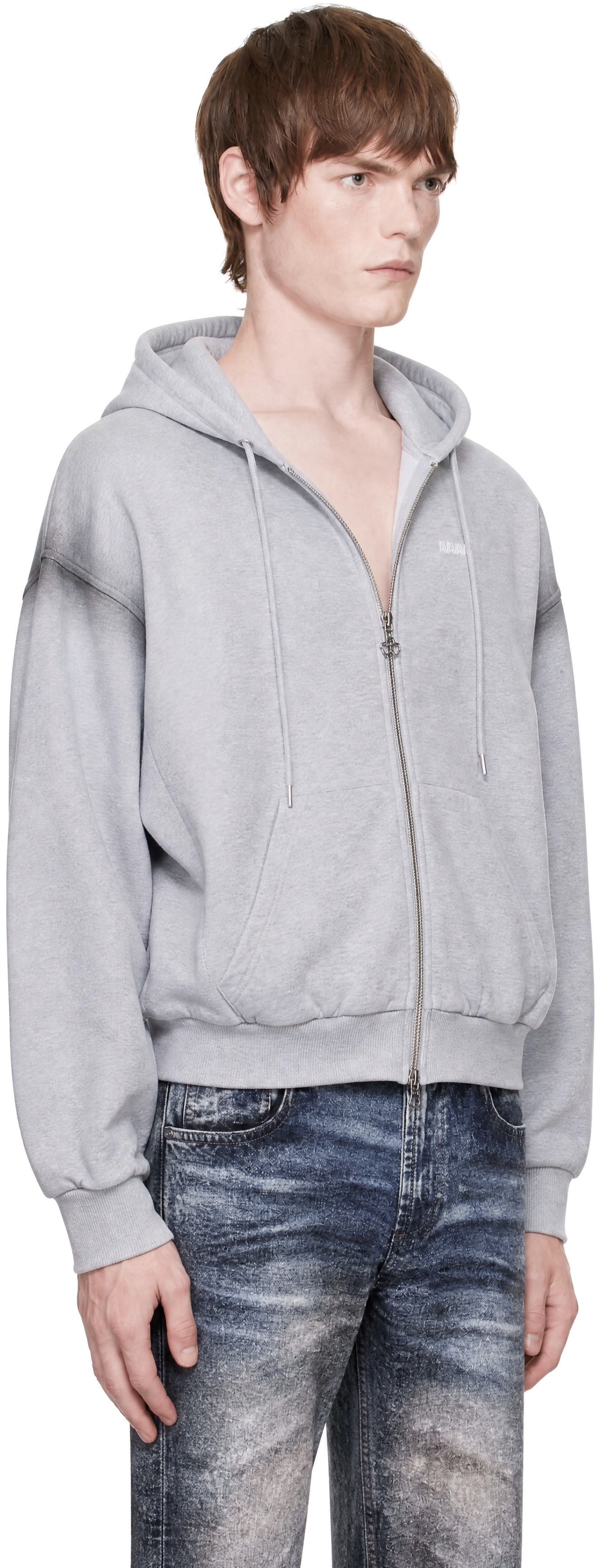 AVAVAV - Pull à capuche gris à logo et à glissière