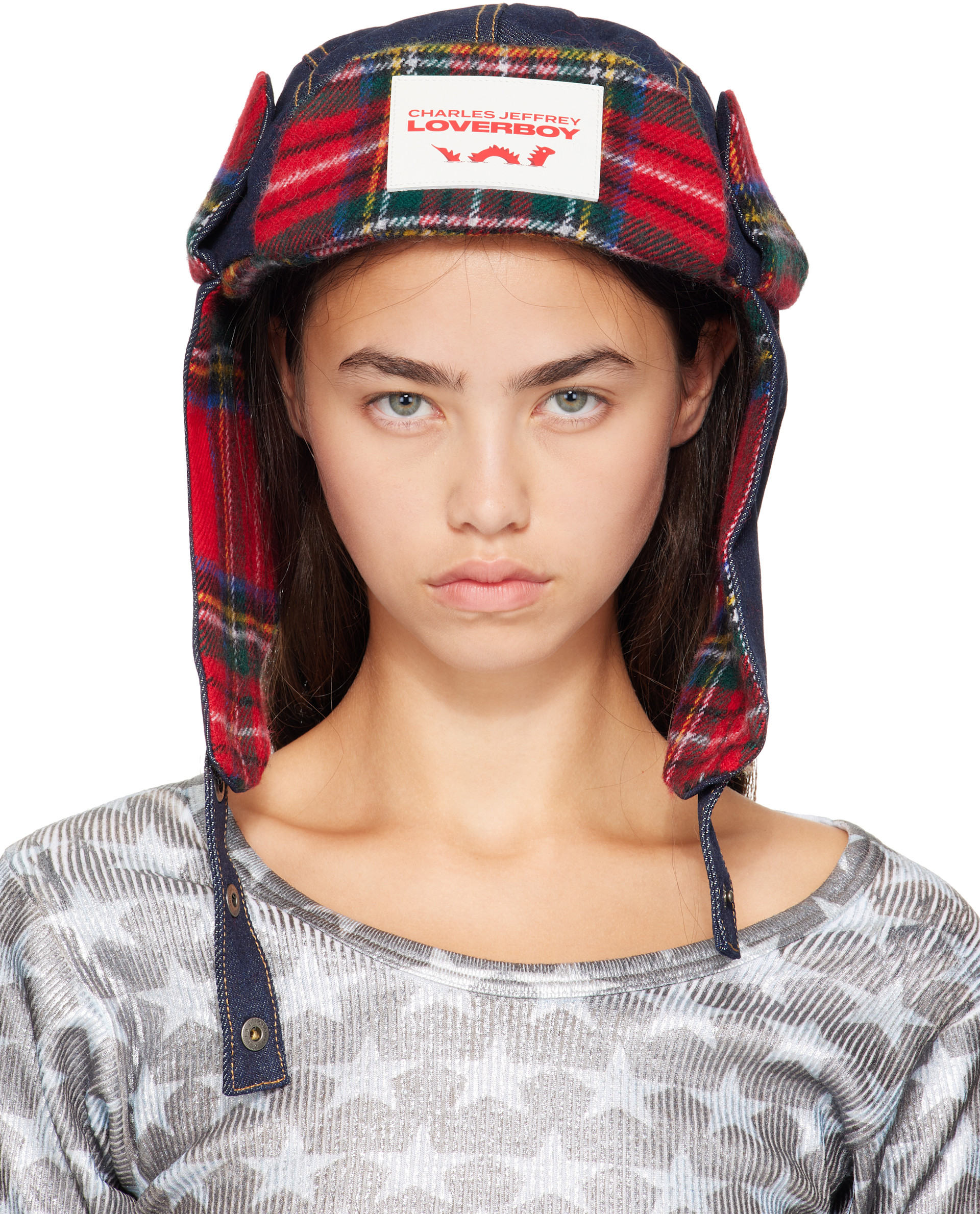 帽子 CHARLES JEFFREY LOVERBOY HAT Charles Jeffrey LOVERBOY: Navy & Red Trapper Hat | SSENSE Argentina