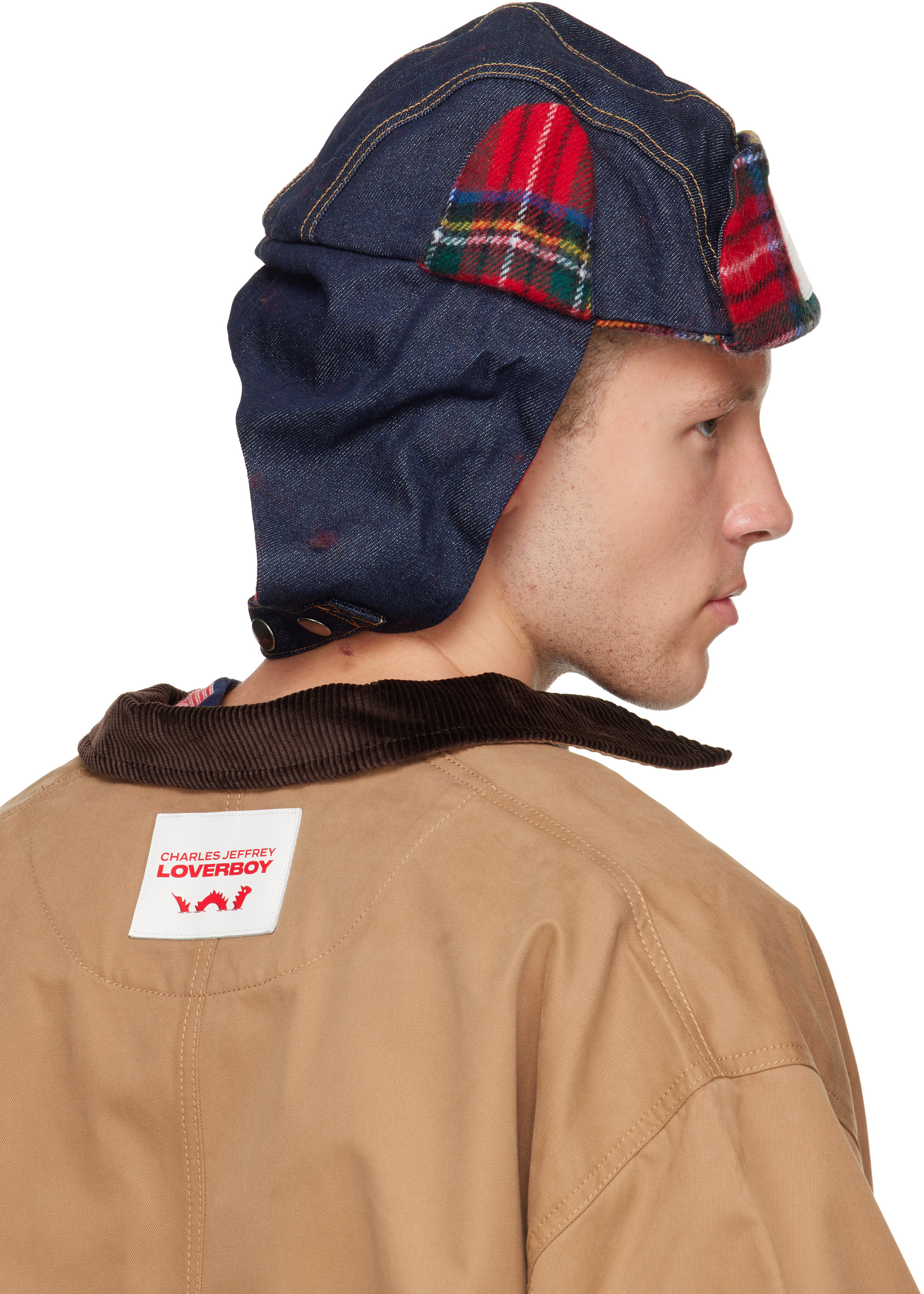 Charles Jeffrey LOVERBOY: Navy & Red Trapper Hat | SSENSE