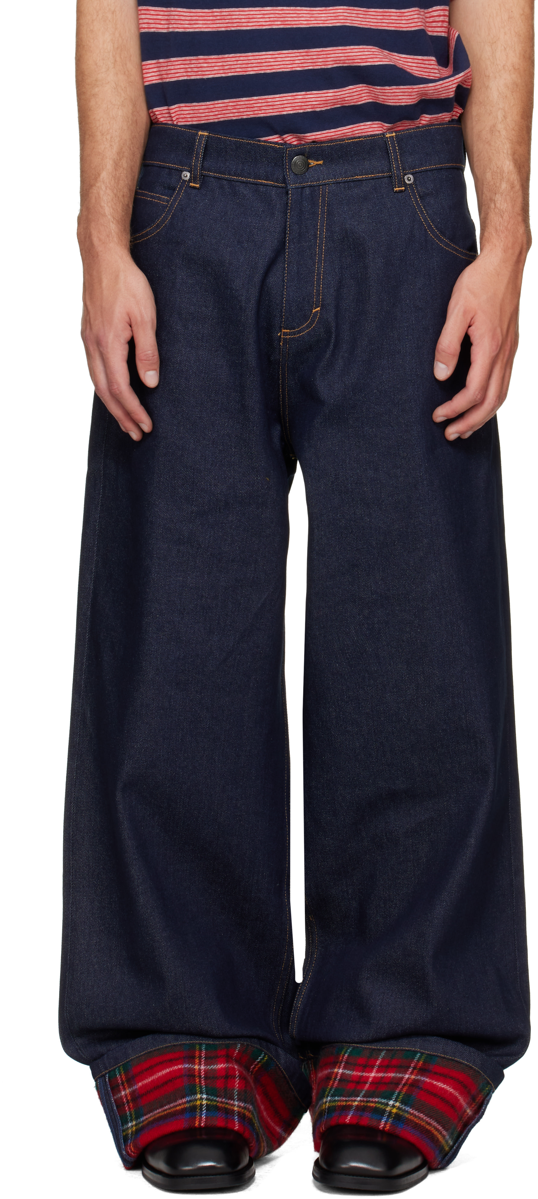 Charles Jeffrey LOVERBOY: Navy Scarf Wide Leg Jeans | SSENSE