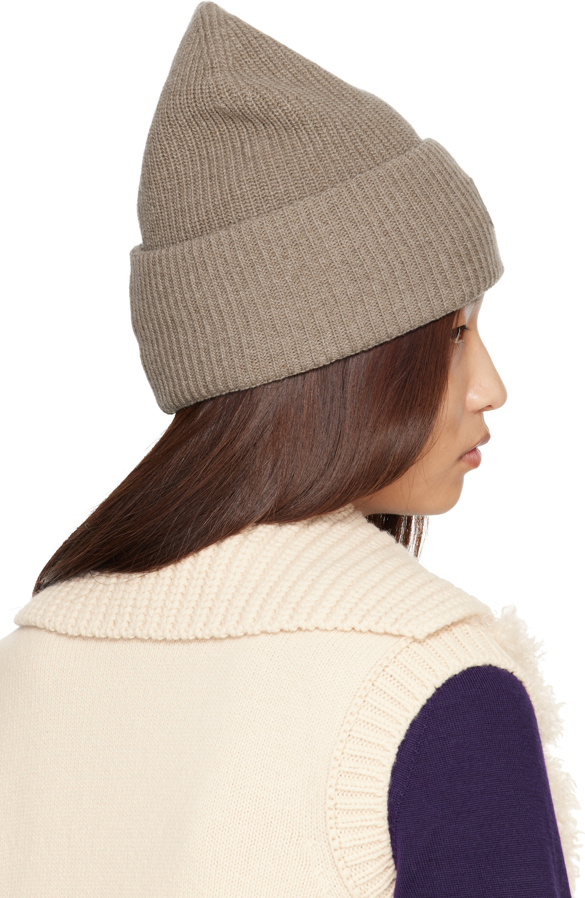 MONCLER ベージュ ニット帽 Moncler: Taupe Wool & Cashmere Blend Beanie | SSENSE