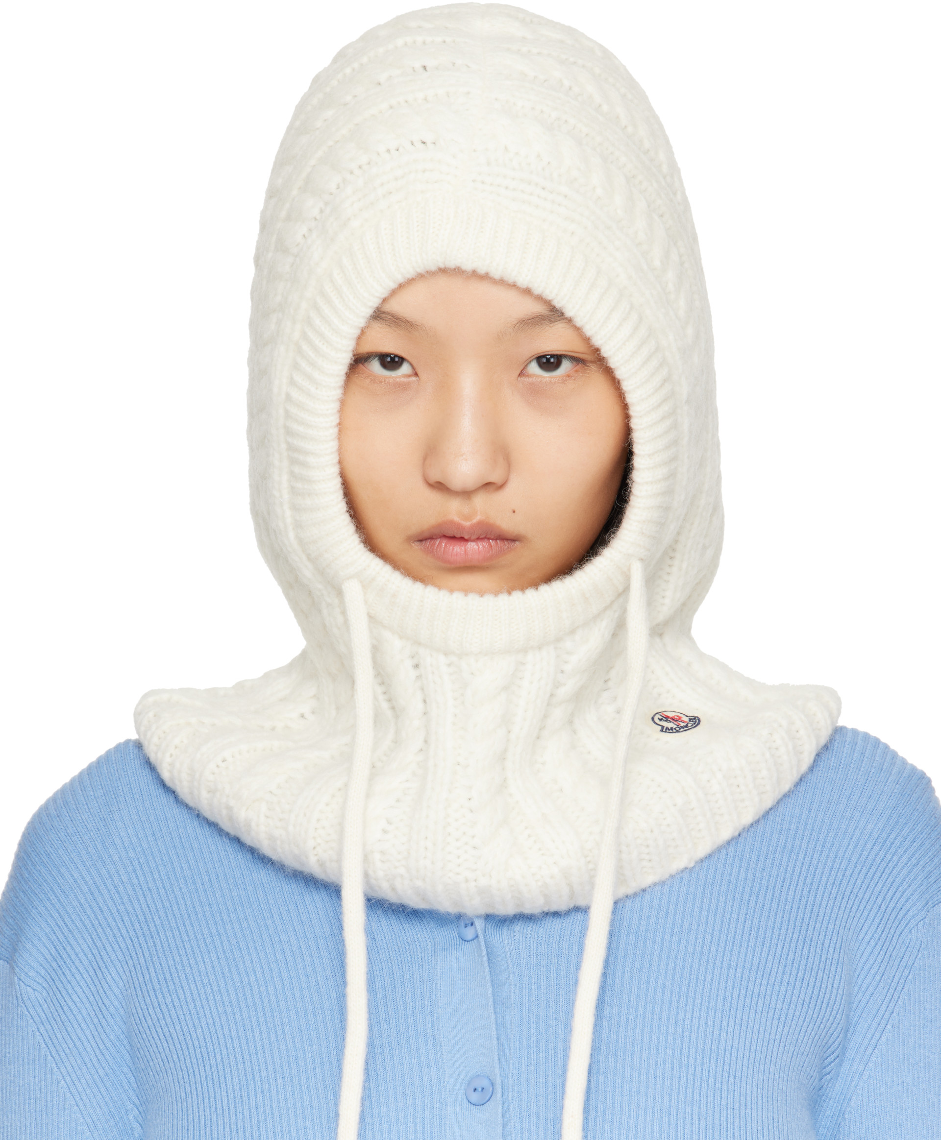 Moncler: White Cable Knit Alpaca Blend Balaclava | SSENSE